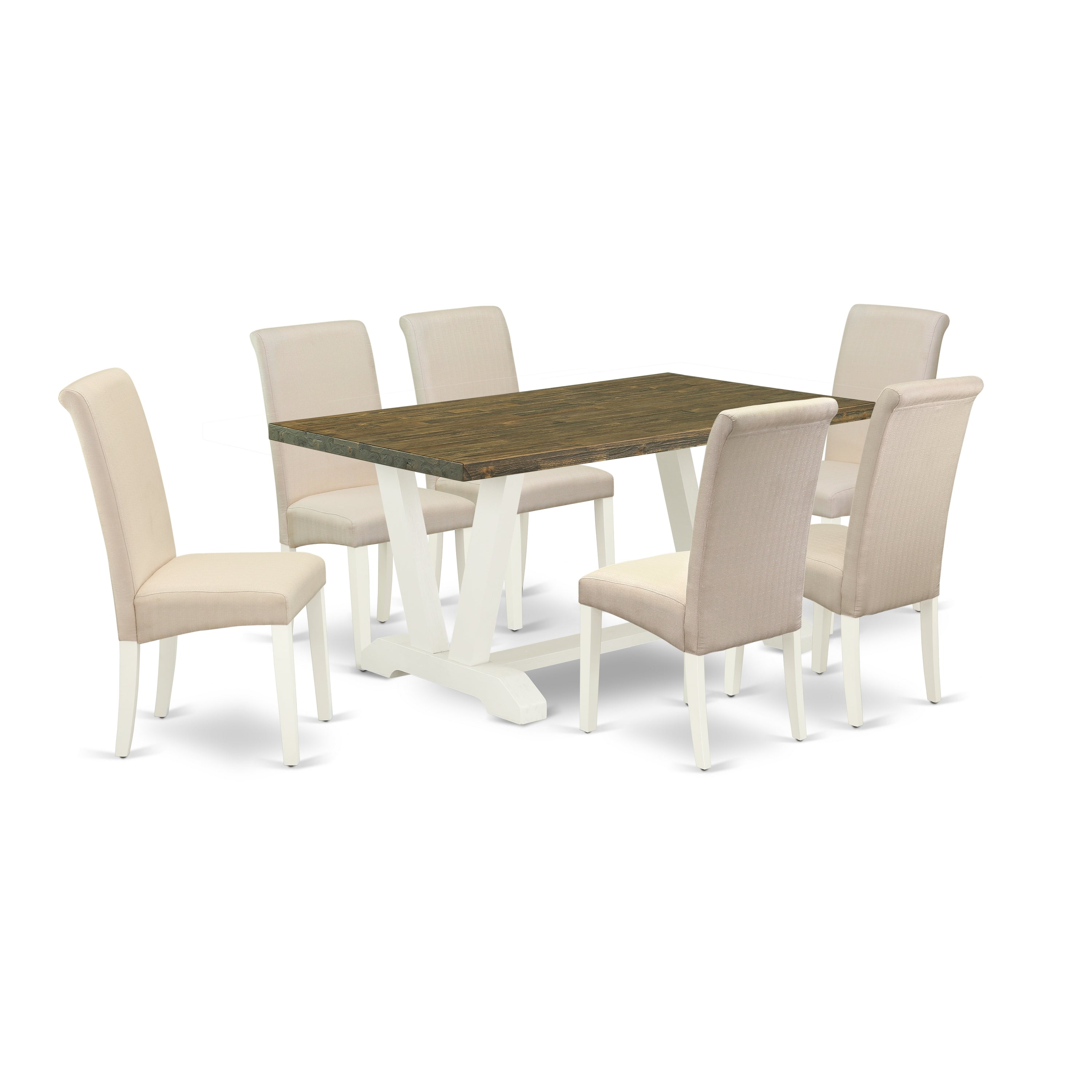 East West Furniture V076BA201-7 7-Piece Dining Table Set with Kitchen Table and 6 Linen Fabric Dining chairs (linen white Finish)