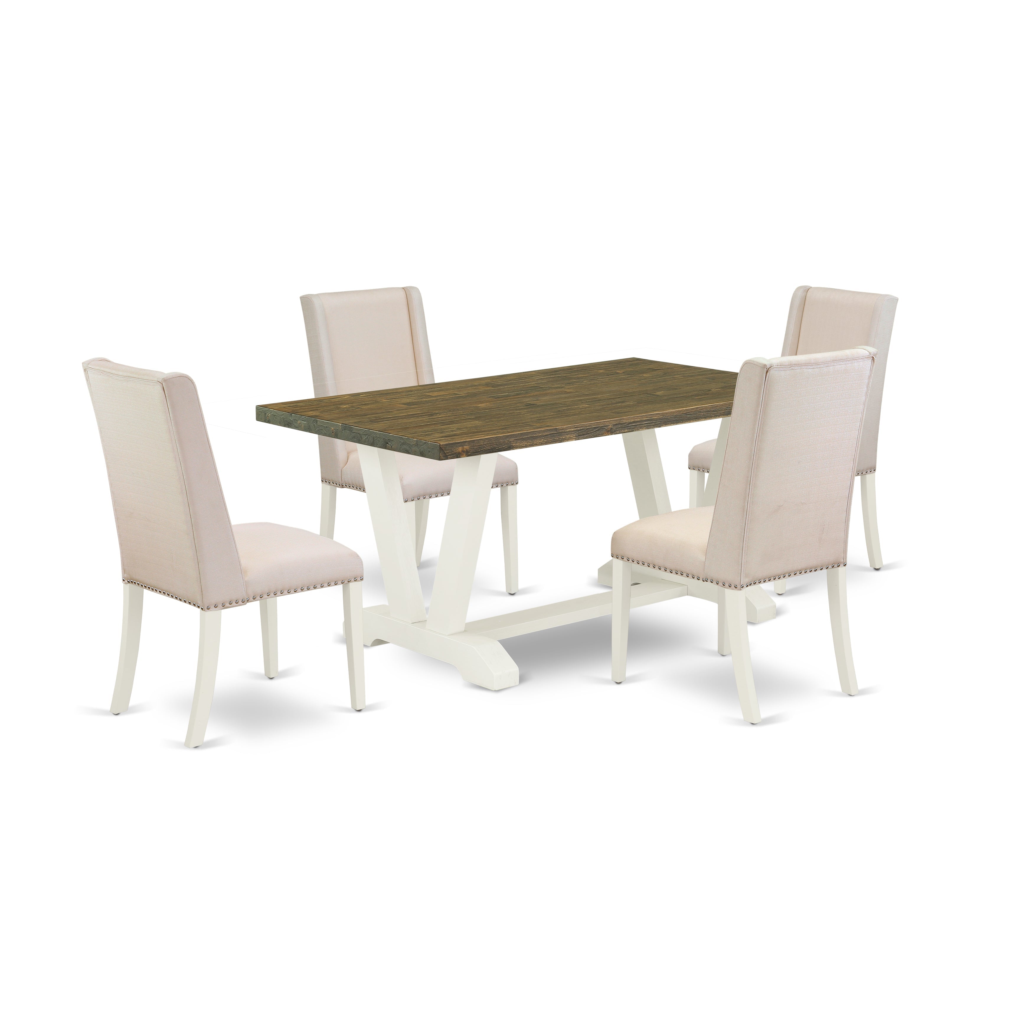 East West Furniture V076FL201-5 5-Piece Dining Room Table Set with Dining Table and 4 Linen Fabric Kitchen Chairs (linen white Finish)