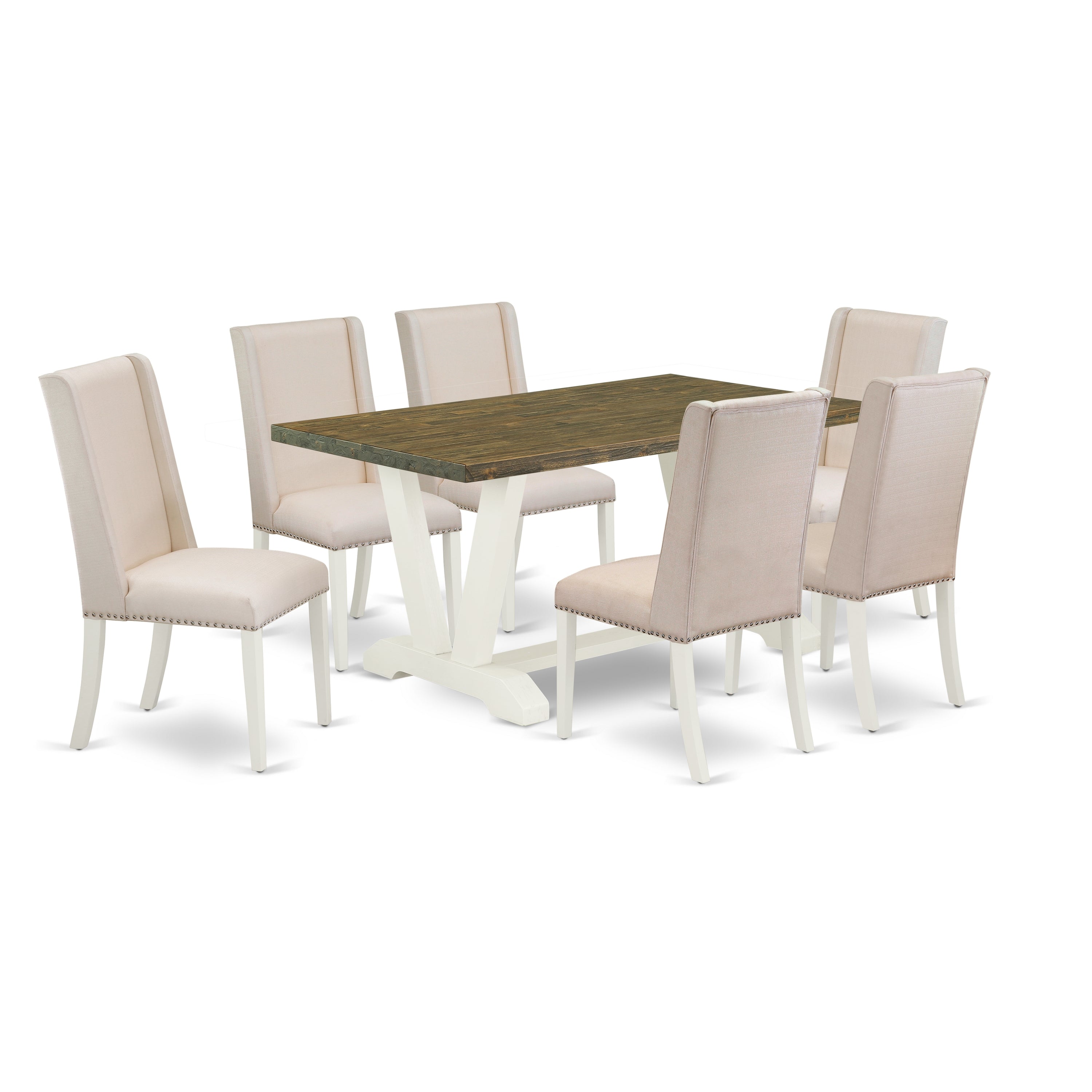 East West Furniture V076FL201-7 7-Piece Dining Table Set with Dining Table and 6 - Linen Fabric Kitchen Chairs (linen white Finish)