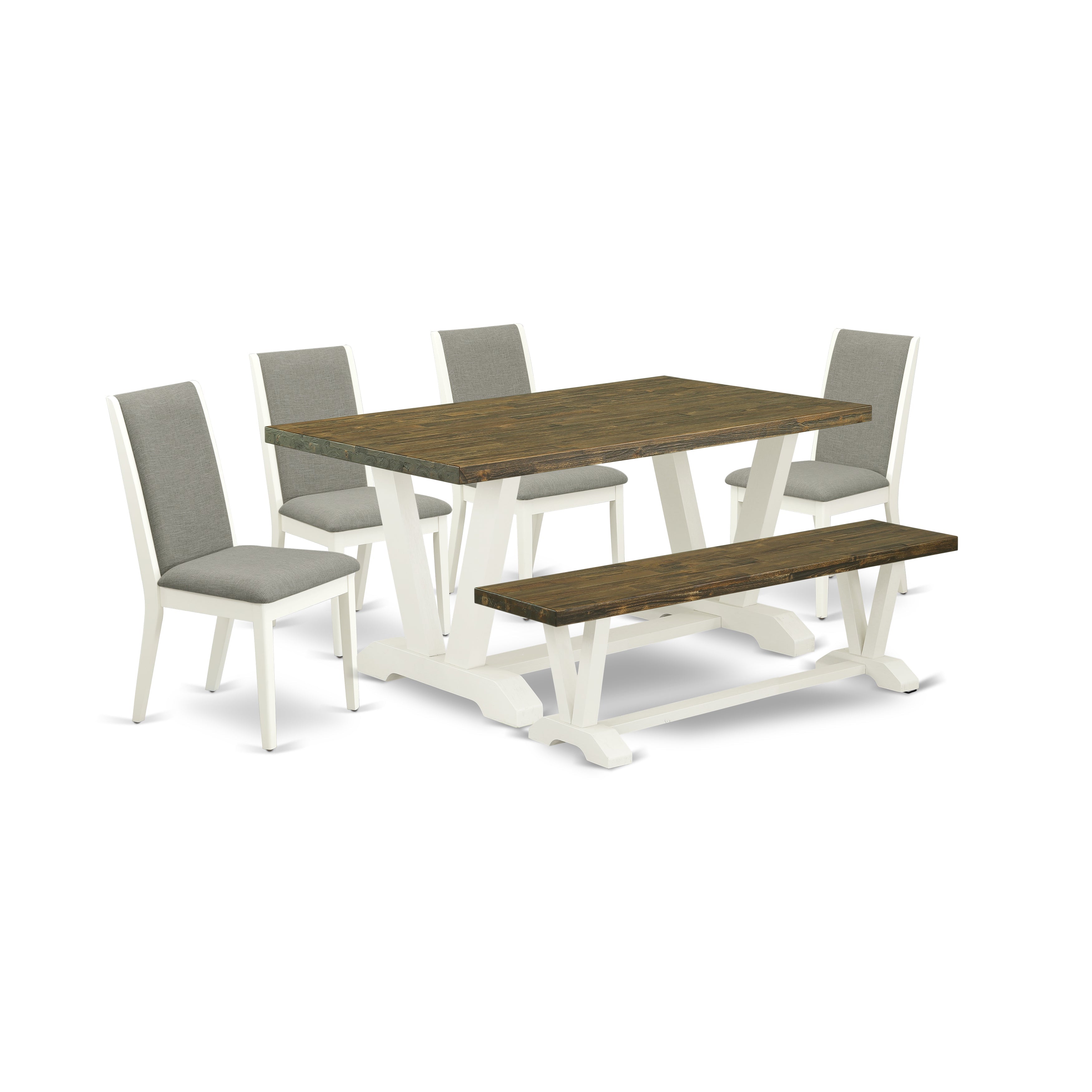 East West Furniture V076LA206-6 6-Piece Dining Room Set with Kitchen Rectangular Table and 4 - Linen Fabric Dining Chairs (linen white Finish)