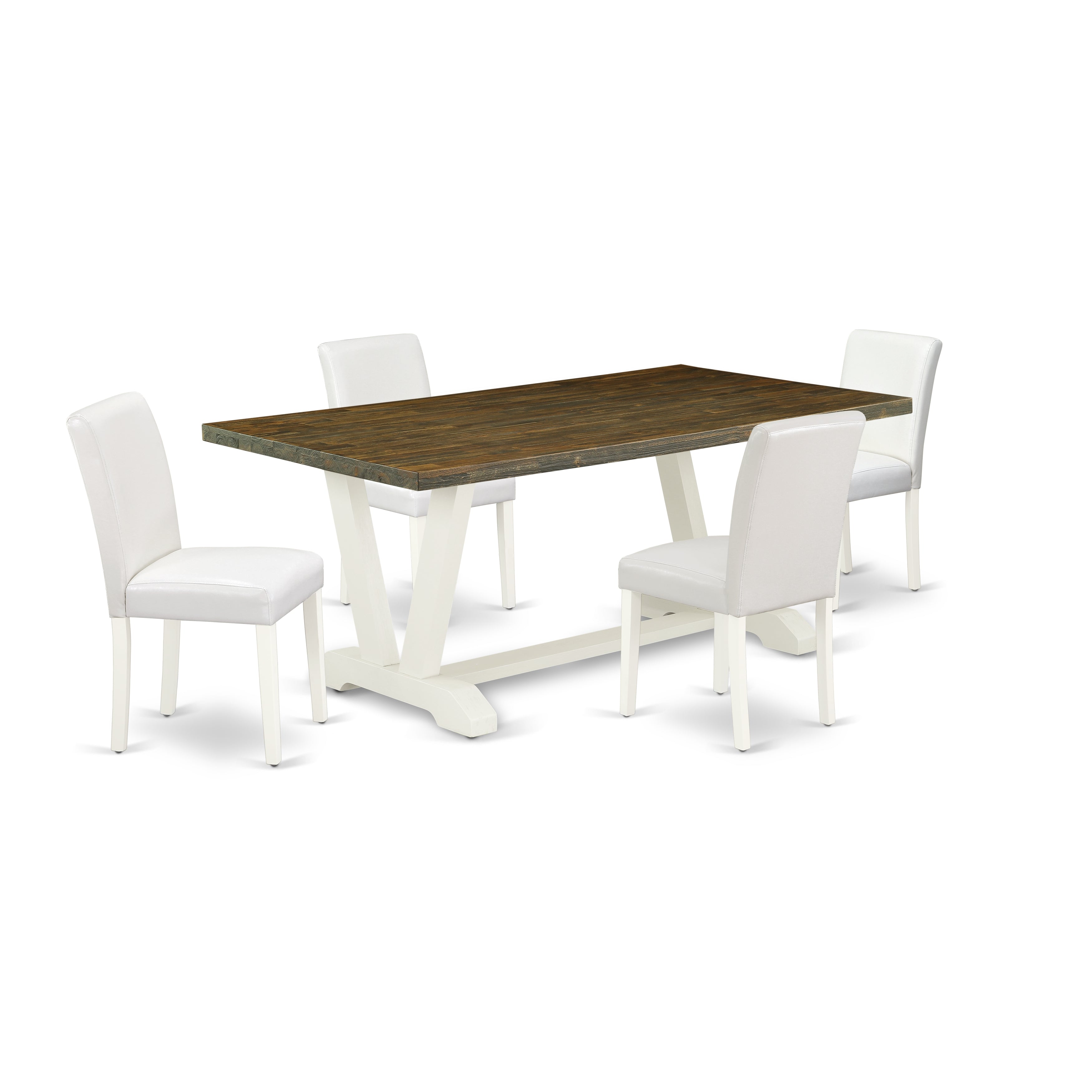 East West Furniture V077AB264-5 5-Piece Dining Room Set with Dining Table and 4 PU faux Leather Parson dining room chairs (linen white Finish)