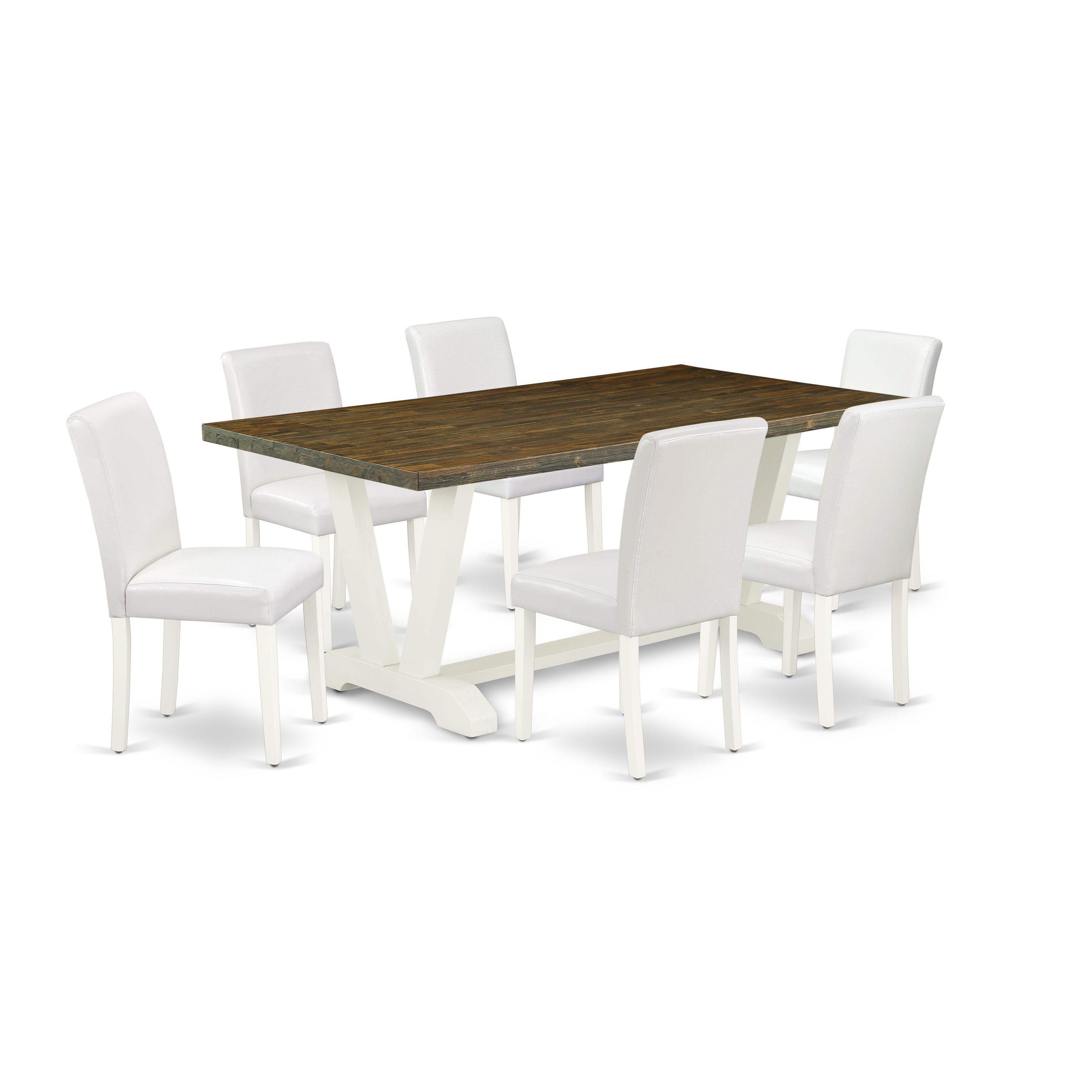 East West Furniture V077AB264-7 7-Piece Dining Table Set with Dining Table and 6 PU faux Leather kitchen chairs (linen white Finish)