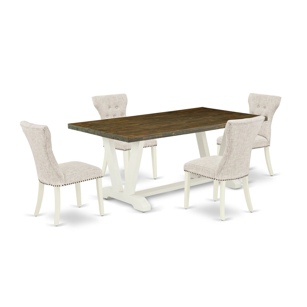 East West Furniture V077GA235-5 5 Piece Dinette Set for 4 Includes a Rectangle Dining Room Table with V-Legs and 4 Doeskin Linen Fabric Parsons Dining Chairs