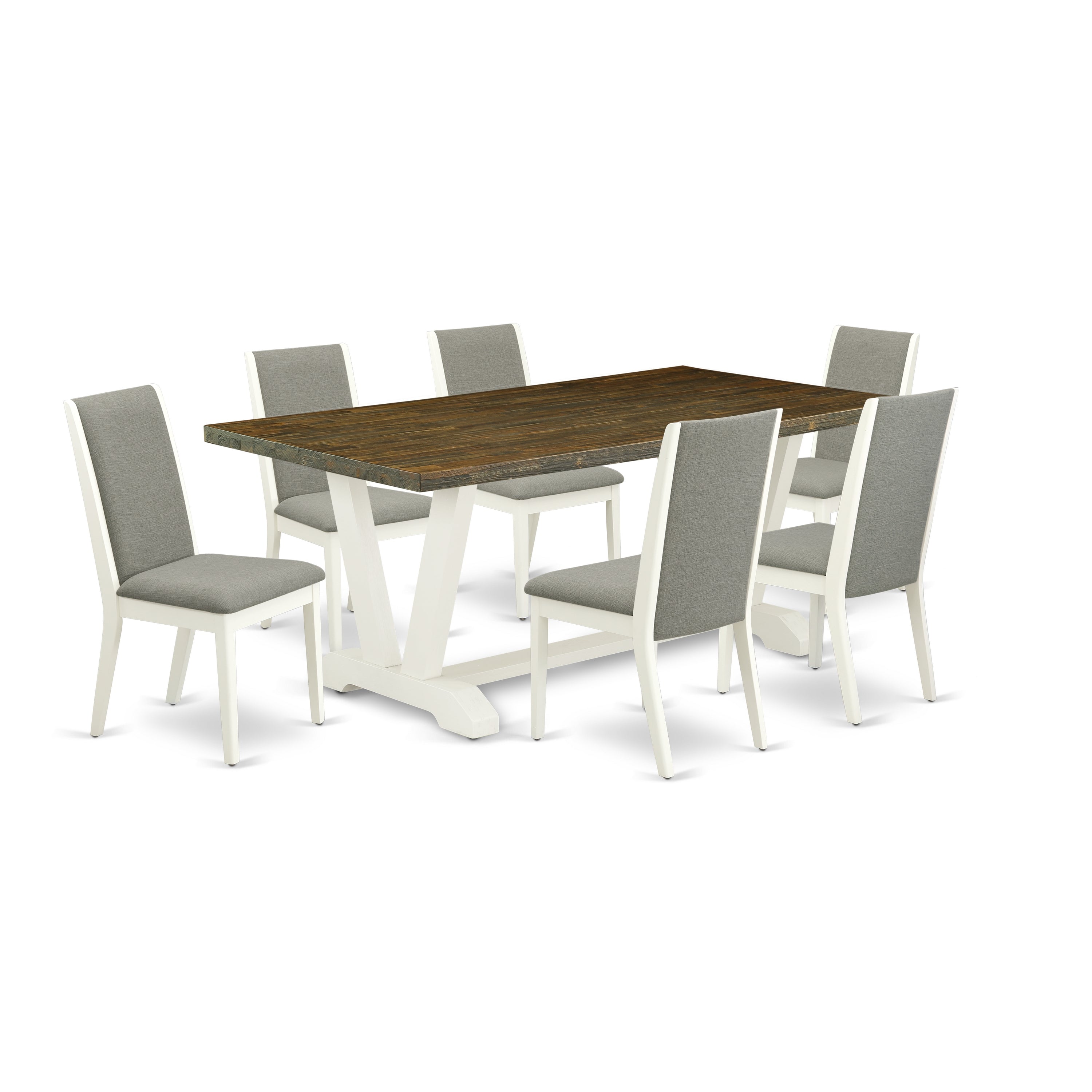 East West Furniture V077LA206-7 7-Piece Dining Room Set with Wood Dining Table and 6 Linen Fabric Parson Chairs (linen white Finish)