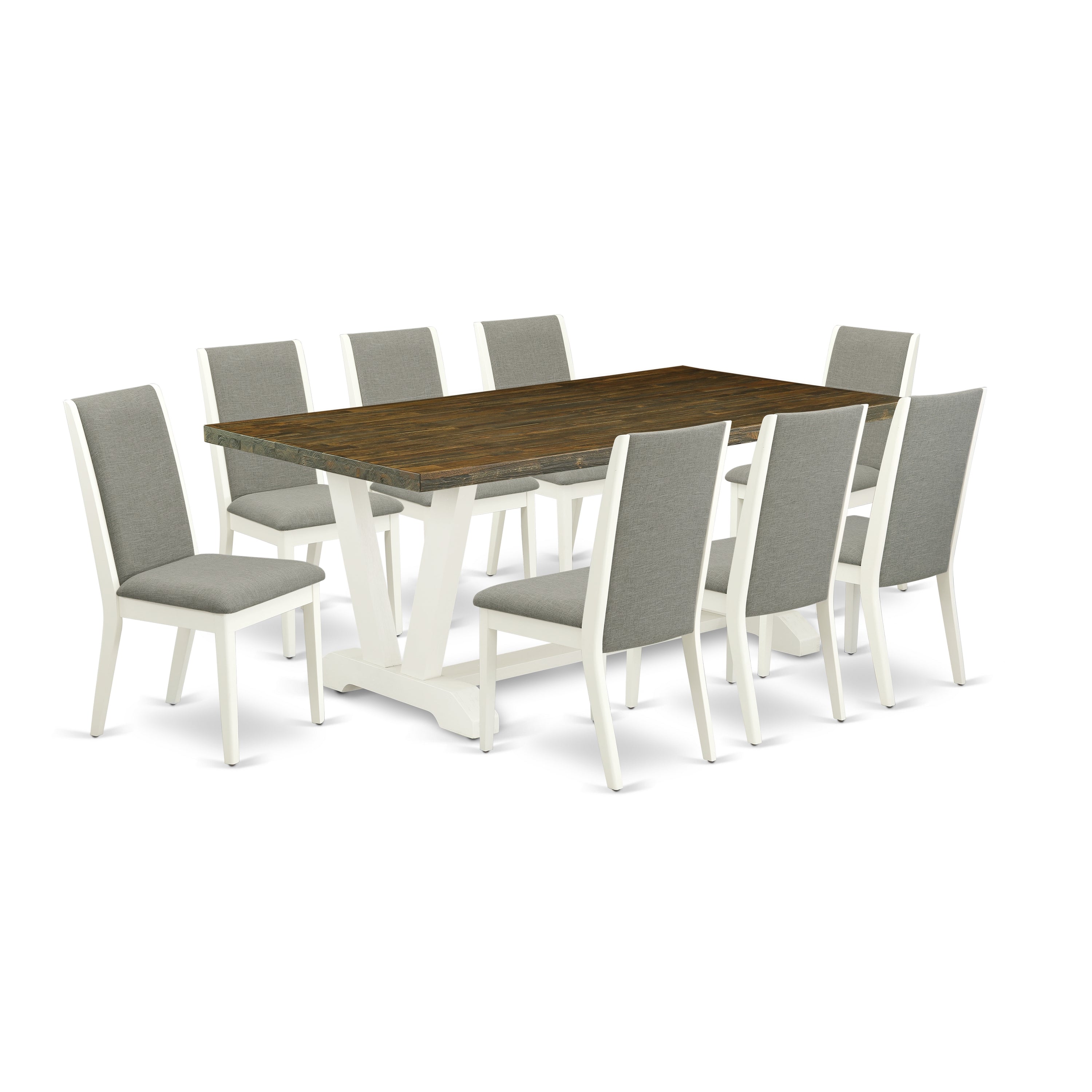 East West Furniture V077LA206-9 9-Piece Dining Set with Dining Table and 8 Linen Fabric Parson Dining Chairs (linen white Finish)