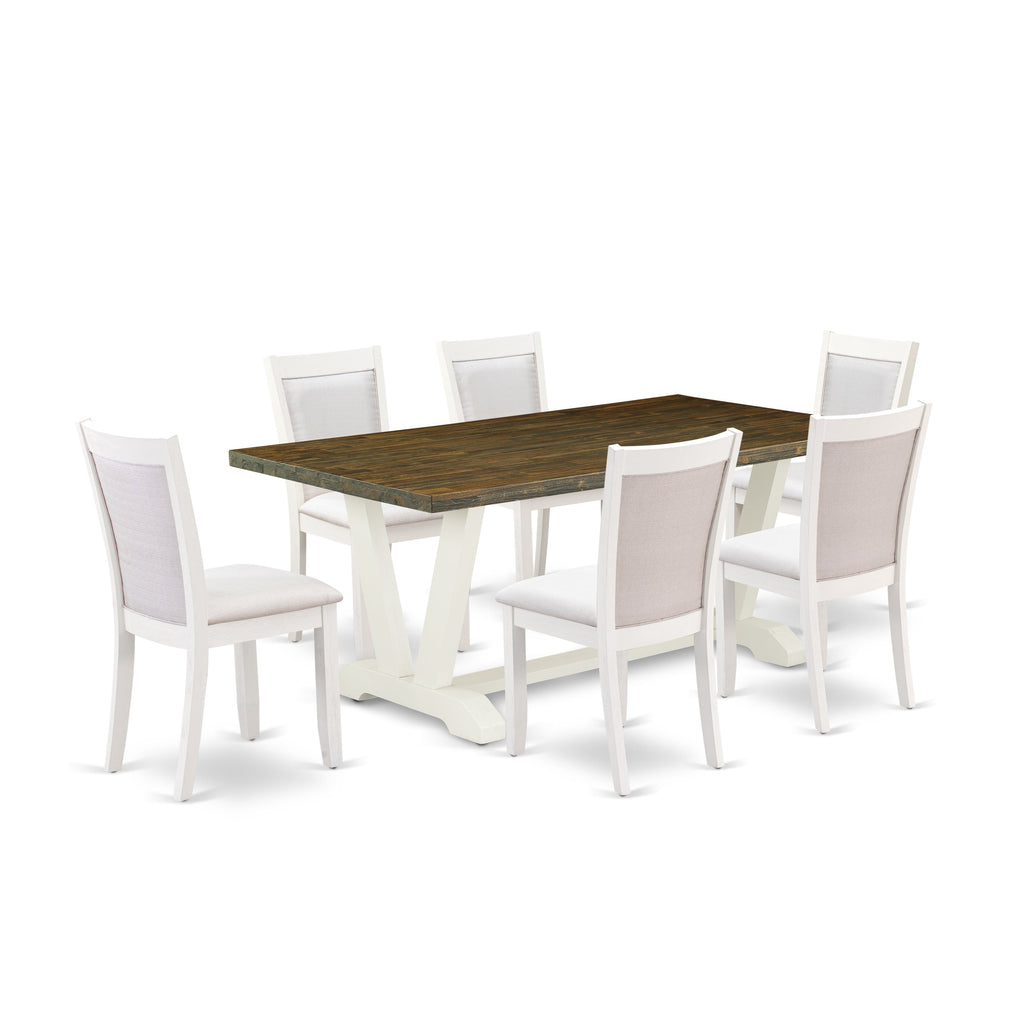 East West Furniture V077MZ001-7 7 Piece Kitchen Table Set Consist of a Rectangle Dining Table with V-Legs and 6 Cream Linen Fabric Parson Dining Room Chairs, 40x72 Inch, Multi-Color