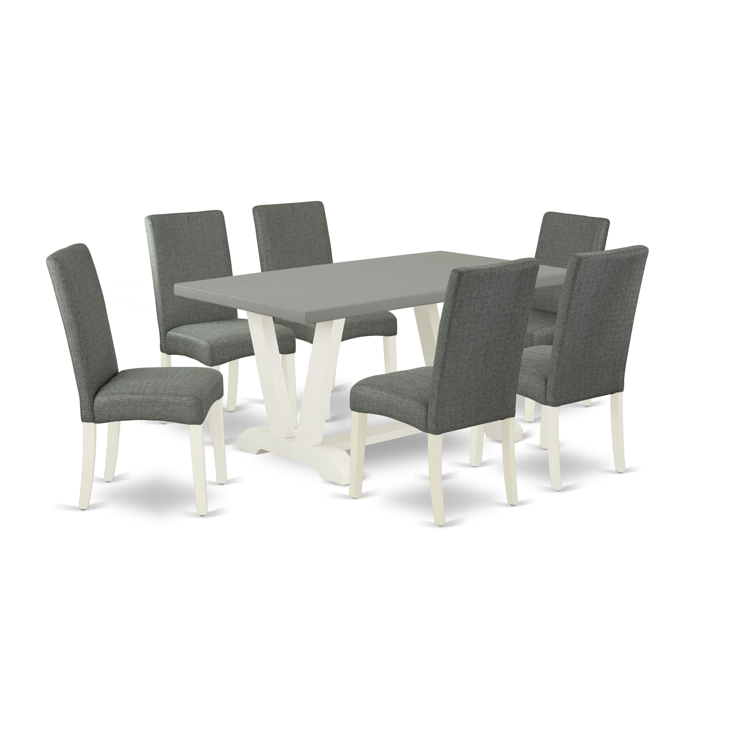 EAST WEST FURNITURE - V096DR207-7 - 7-Pc Dining Room Table Set - 6 Parson Chairs and 1 Kitchen Table - linen white Finish