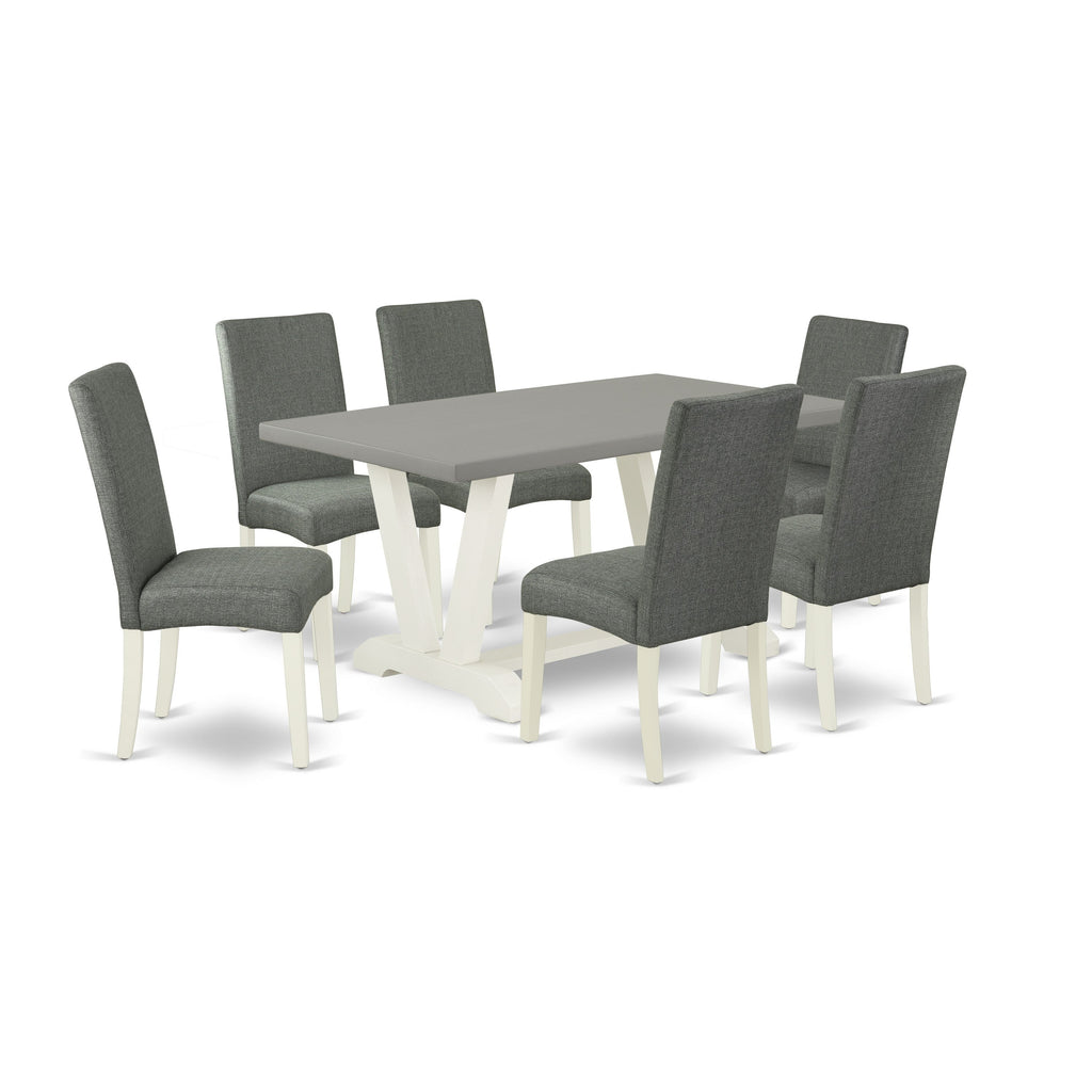 East West Furniture V096DR207-7 7 Piece Modern Dining Table Set Consist of a Rectangle Wooden Table with V-Legs and 6 Gray Linen Fabric Parsons Dining Chairs