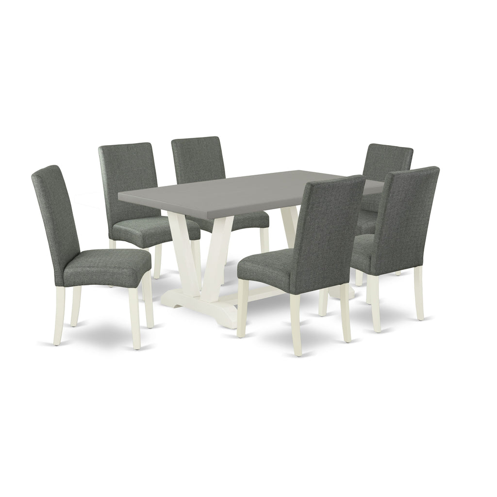 East West Furniture V096DR207-7 7 Piece Modern Dining Table Set Consist of a Rectangle Wooden Table with V-Legs and 6 Gray Linen Fabric Parsons Dining Chairs, 36x60 Inch, Multi-Color