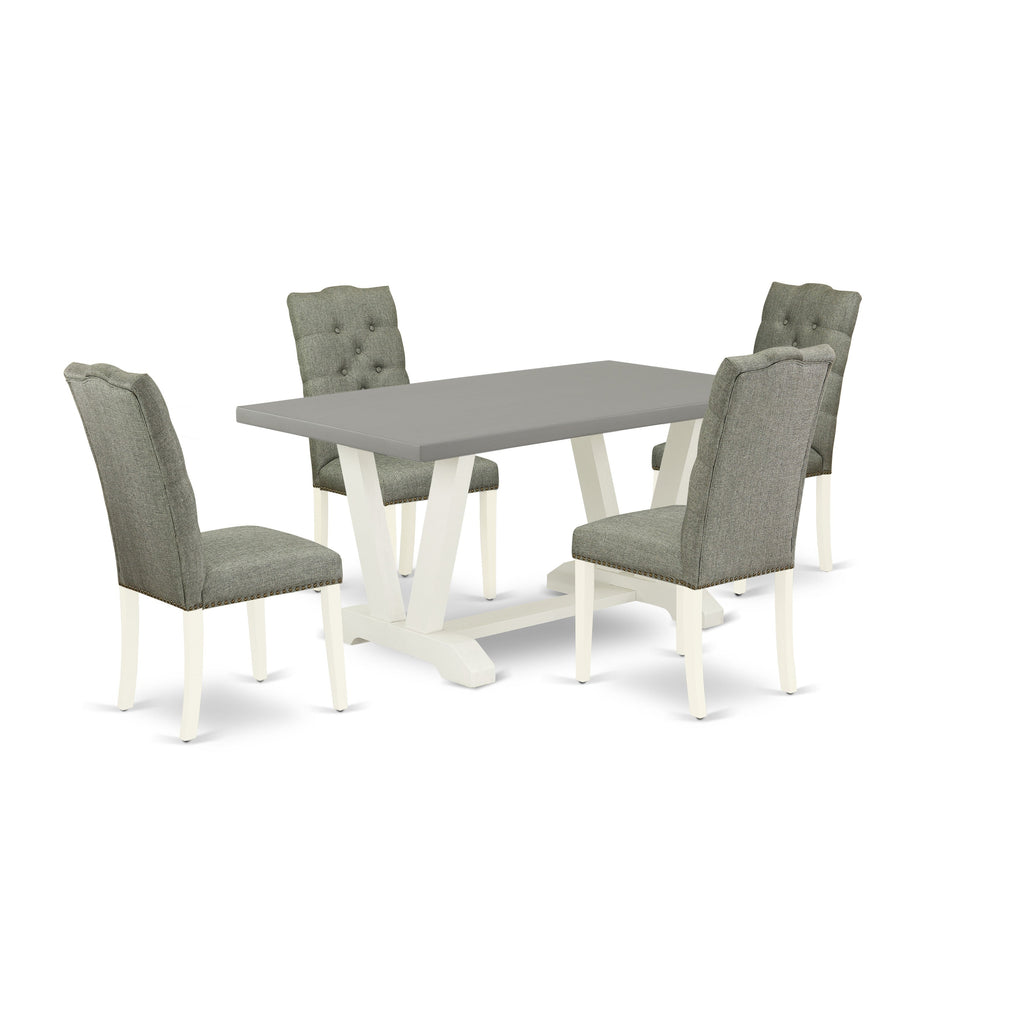 East West Furniture V096EL207-5 5 Piece Dining Set Includes a Rectangle Dining Room Table with V-Legs and 4 Gray Linen Fabric Upholstered Parson Chairs, 36x60 Inch, Multi-Color