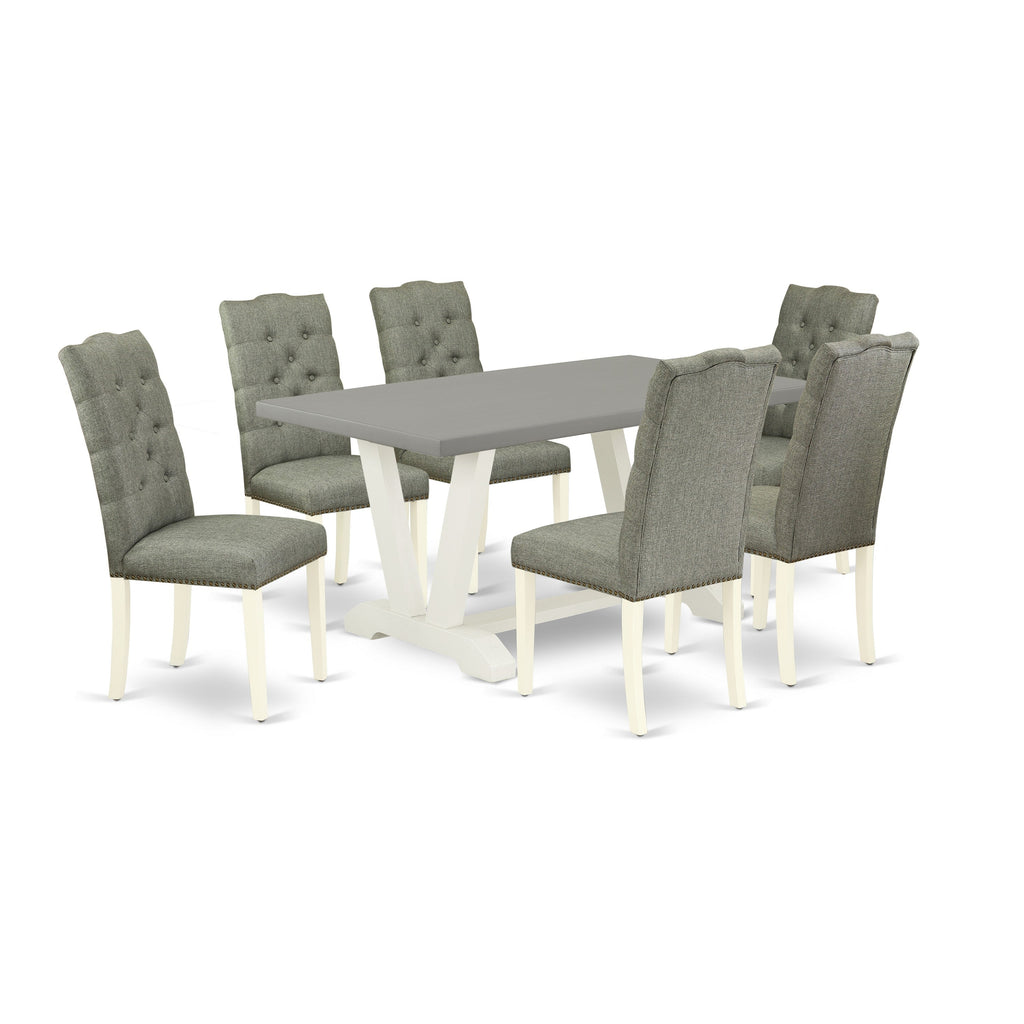 East West Furniture V096EL207-7 7 Piece Dining Set Consist of a Rectangle Dining Room Table with V-Legs and 6 Gray Linen Fabric Upholstered Parson Chairs, 36x60 Inch, Multi-Color