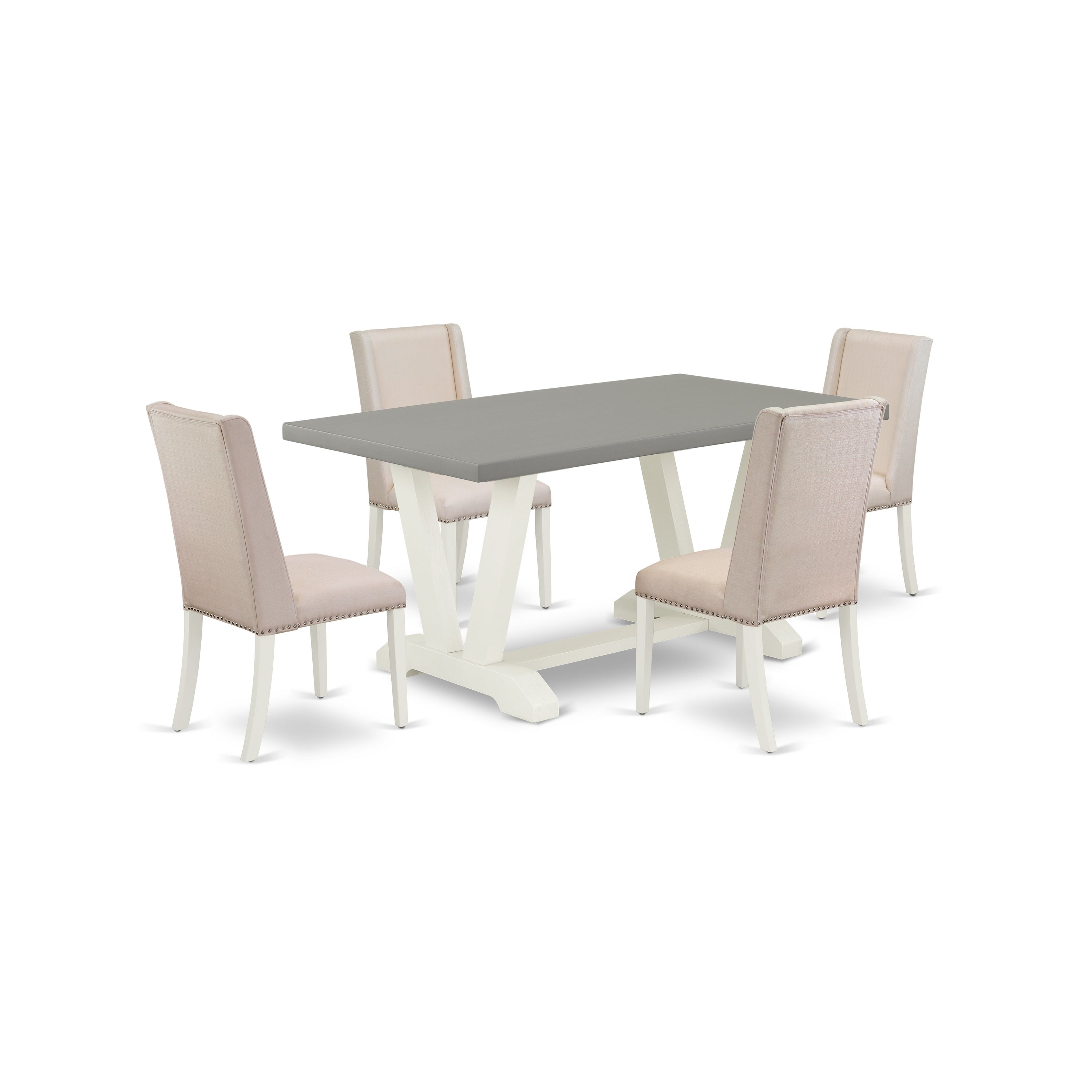 East West Furniture V096FL201-5 5-Piece Kitchen Table Set With Dining Table and 4 Linen Fabric Dining Chairs (linen white Finish)