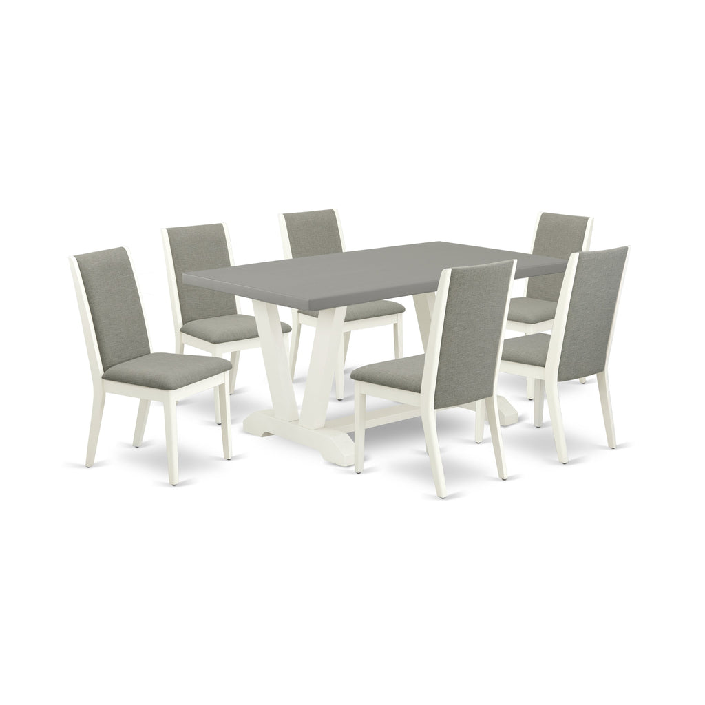 East West Furniture V096LA206-7 7 Piece Modern Dining Table Set Consist of a Rectangle Wooden Table with V-Legs and 6 Shitake Linen Fabric Parsons Dining Chairs, 36x60 Inch, Multi-Color