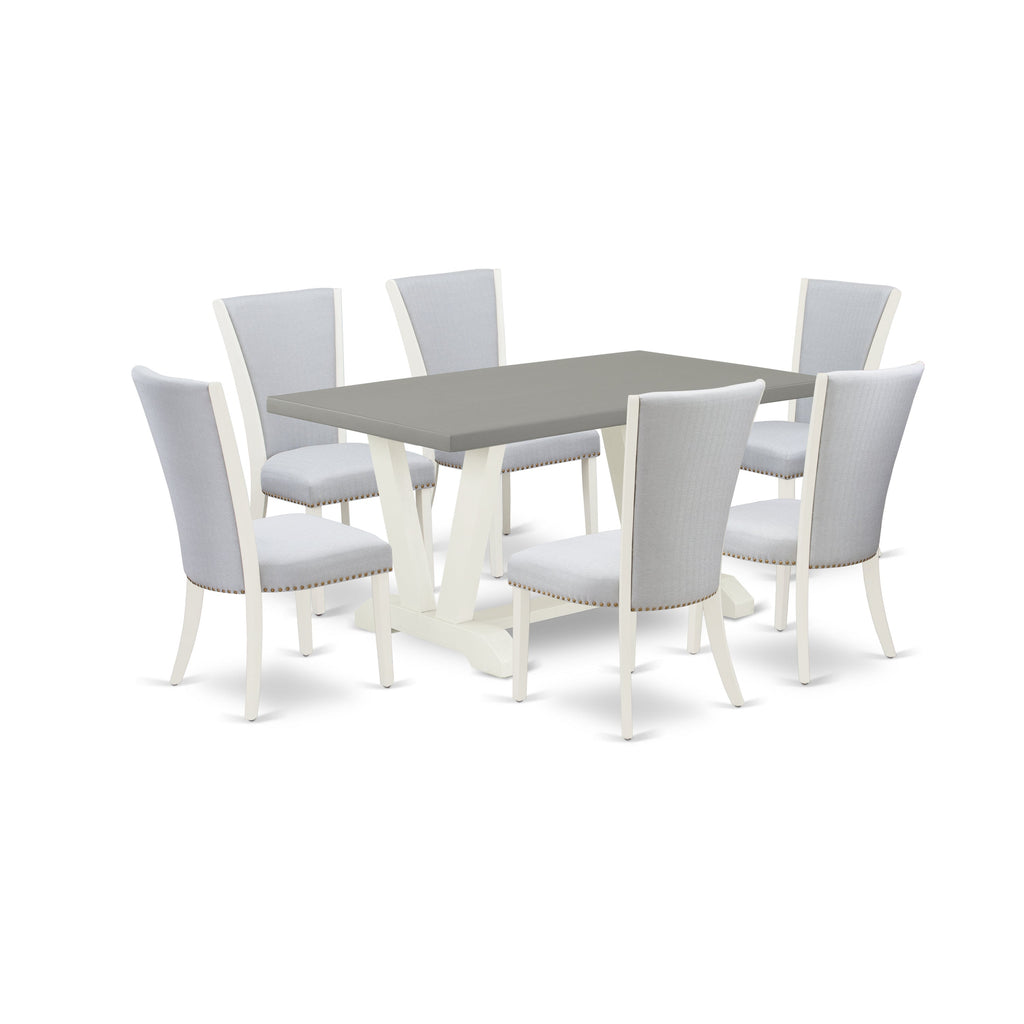 East West Furniture V096VE005-7 7 Piece Dinette Set Consist of a Rectangle Dining Room Table with V-Legs and 6 Grey Linen Fabric Upholstered Parson Chairs