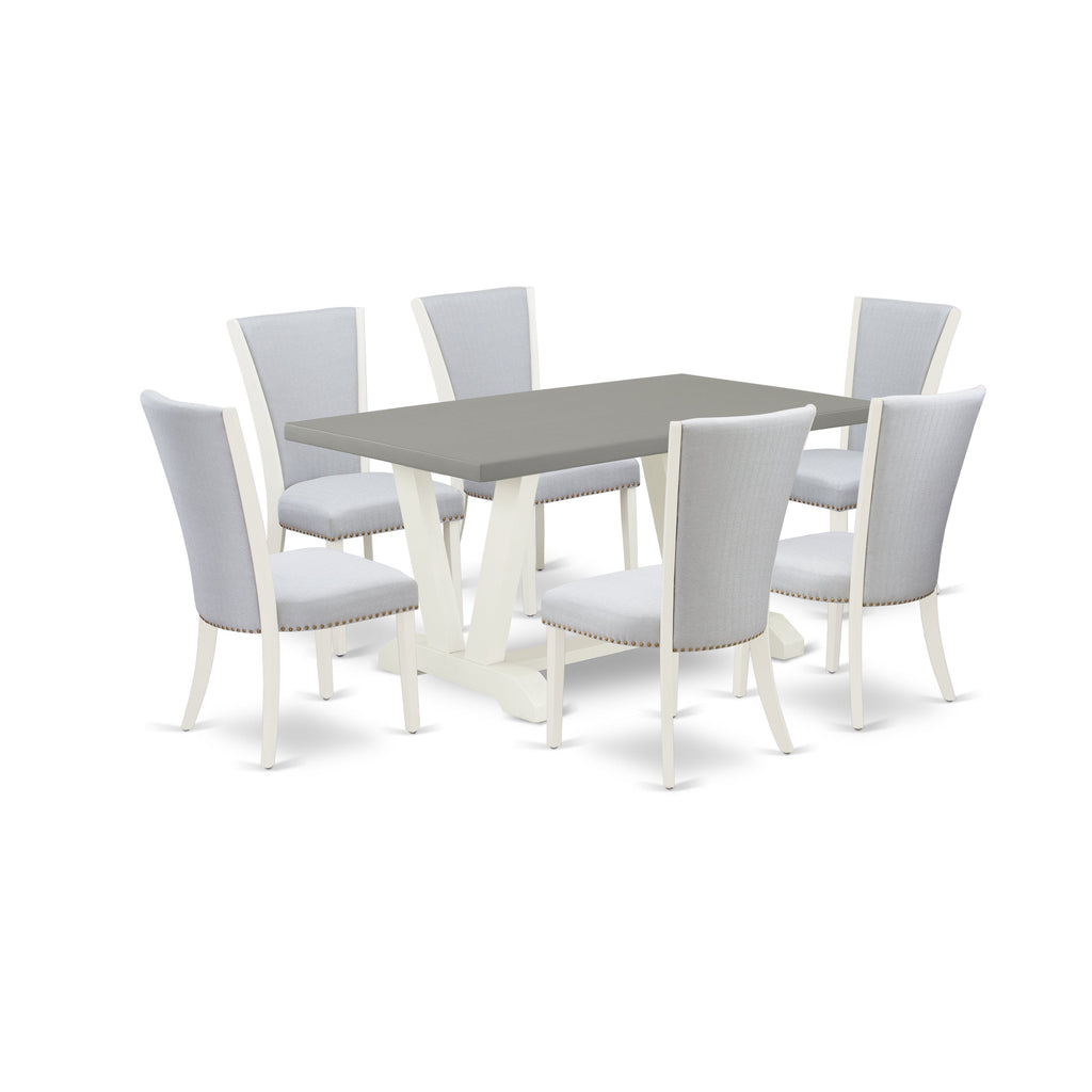 East West Furniture V096VE005-7 7 Piece Dinette Set Consist of a Rectangle Dining Room Table with V-Legs and 6 Grey Linen Fabric Upholstered Parson Chairs, 36x60 Inch, Multi-Color