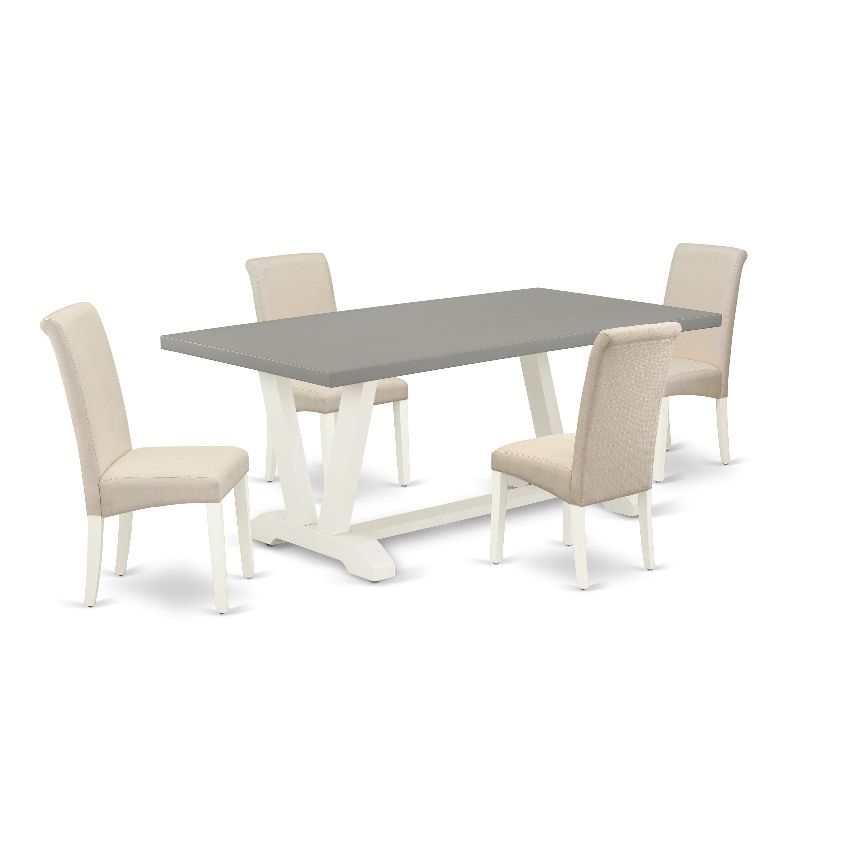 V097BA201-5 5-Piece Rectangular Dining Room Table Set with Wood Table and 4 Linen Fabric Dining Chairs (linen white Finish)