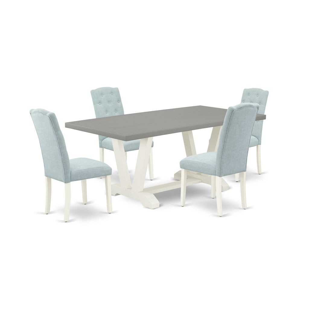 East West Furniture V097CE215-5 5 Piece Dining Table Set for 4 Includes a Rectangle Kitchen Table with V-Legs and 4 Baby Blue Linen Fabric Upholstered Chairs