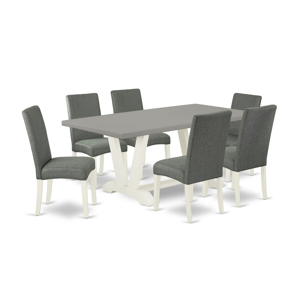 East West Furniture V097DR207-7 7 Piece Dinette Set Consist of a Rectangle Dining Room Table with V-Legs and 6 Gray Linen Fabric Upholstered Parson Chairs, 40x72 Inch, Multi-Color