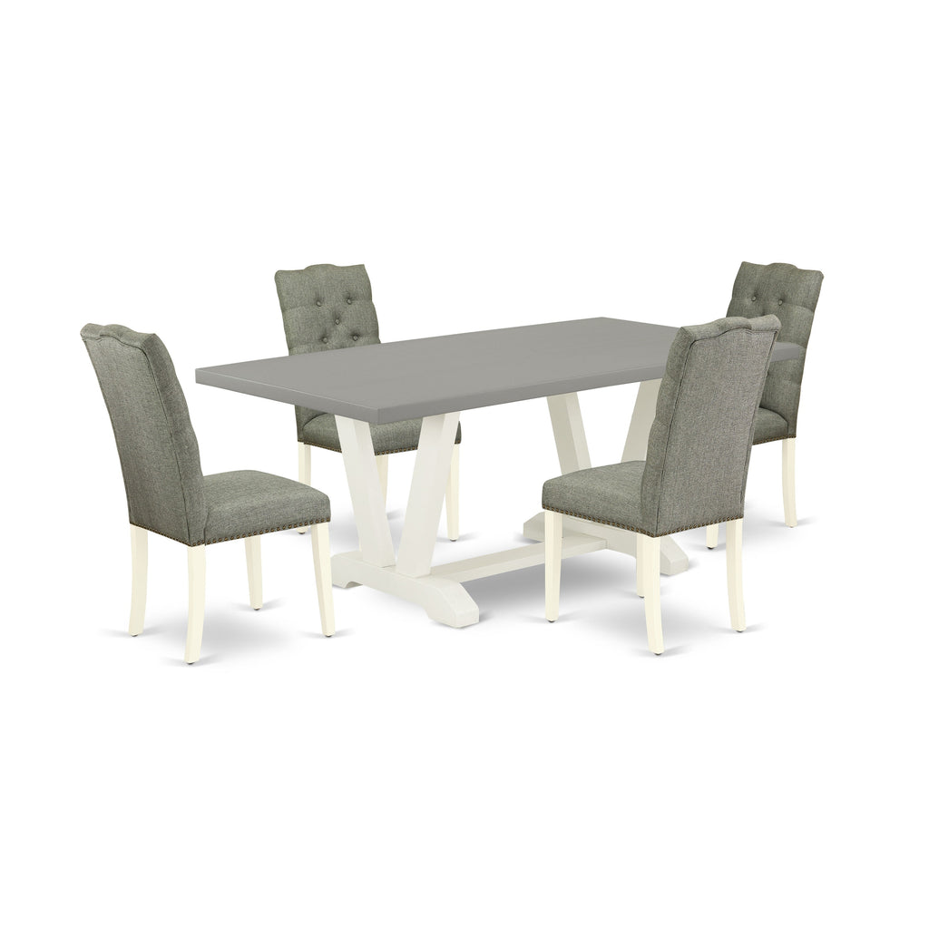 East West Furniture V097EL207-5 5 Piece Modern Dining Table Set Includes a Rectangle Wooden Table with V-Legs and 4 Gray Linen Fabric Upholstered Chairs, 40x72 Inch, Multi-Color