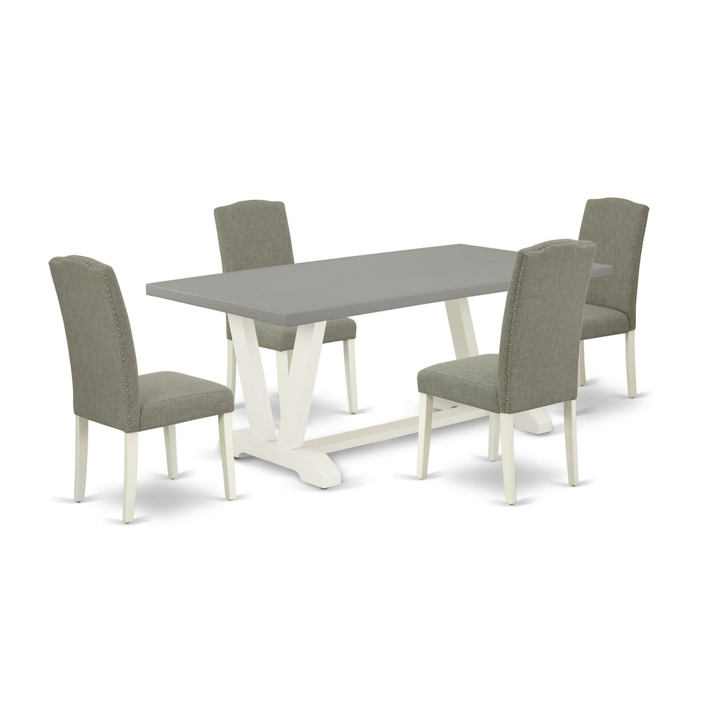 East West Furniture V097EN206-5 5 Piece Dining Table Set Includes a Rectangle Dining Room Table with V-Legs and 4 Dark Shitake Linen Fabric Upholstered Chairs, 40x72 Inch, Multi-Color