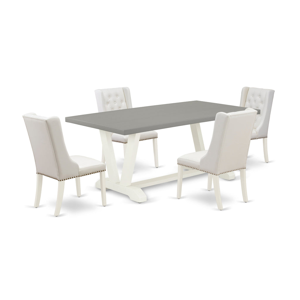 East West Furniture V097FO244-5 5 Piece Kitchen Table & Chairs Set Includes a Rectangle Dining Table with V-Legs and 4 Light grey Faux Leather Upholstered Chairs, 40x72 Inch, Multi-Color