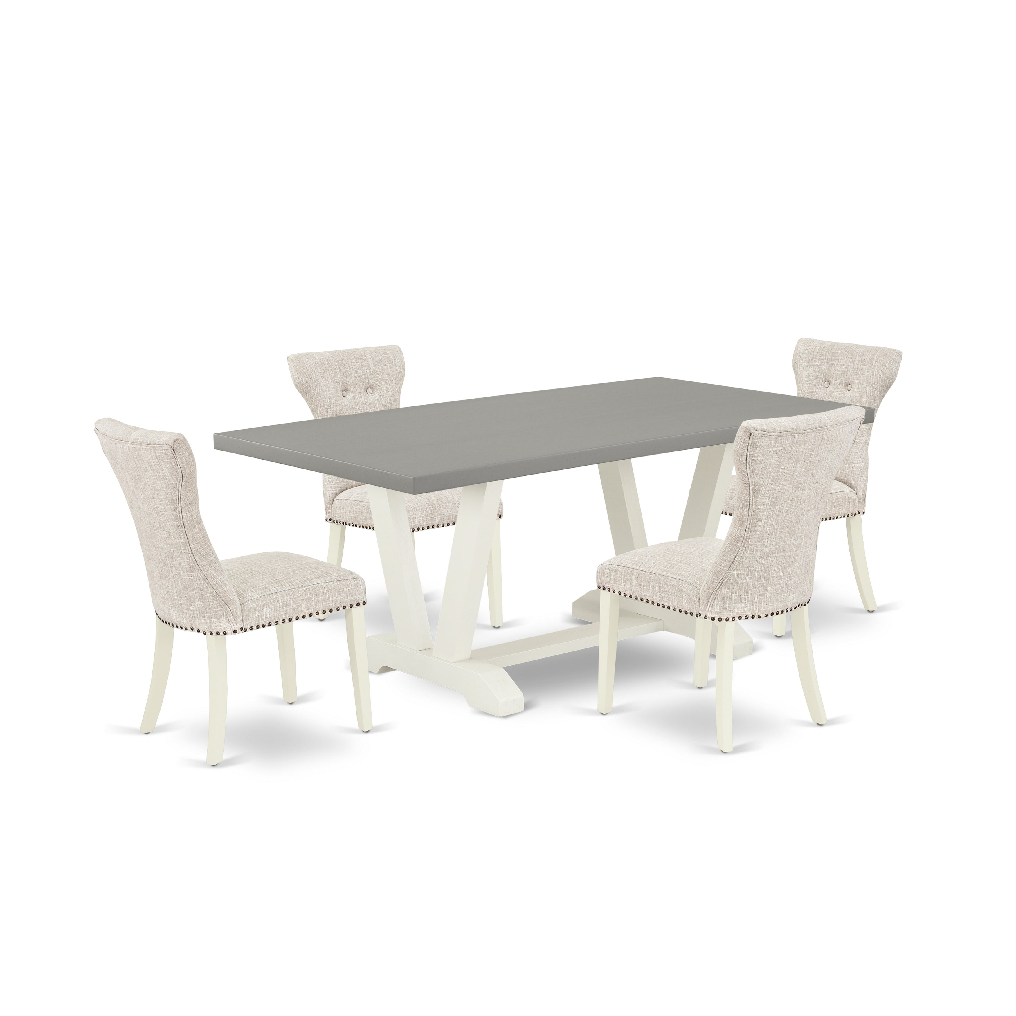East West Furniture V097GA235-5 5-Piece Dining Room Set- 4 Upholstered Dining Chairs with Doeskin Linen Fabric Seat and Button Tufted Chair Back - Dining Room Table - Cement Finish