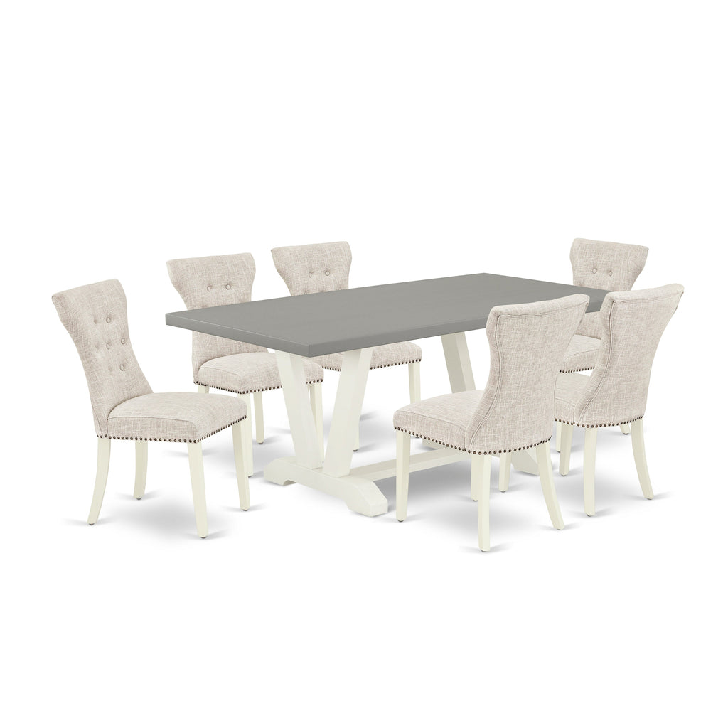 East West Furniture V097GA235-7 7 Piece Kitchen Table & Chairs Set Consist of a Rectangle Dining Room Table with V-Legs and 6 Doeskin Linen Fabric Parson Chairs, 40x72 Inch, Multi-Color