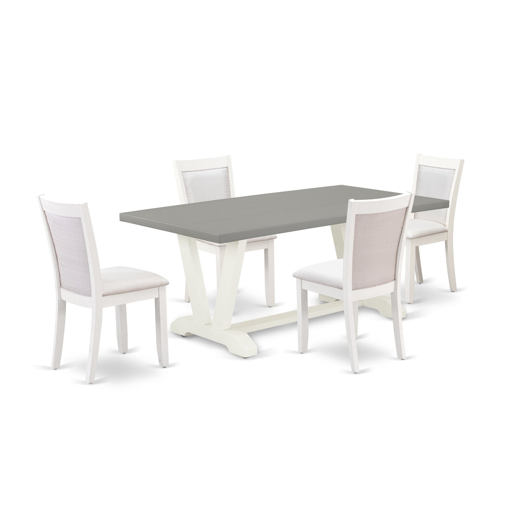 East West Furniture V097MZ001-5 5 Piece Dining Room Table Set Includes a Rectangle Dining Table with V-Legs and 4 Cream Linen Fabric Upholstered Parson Chairs, 40x72 Inch, Multi-Color