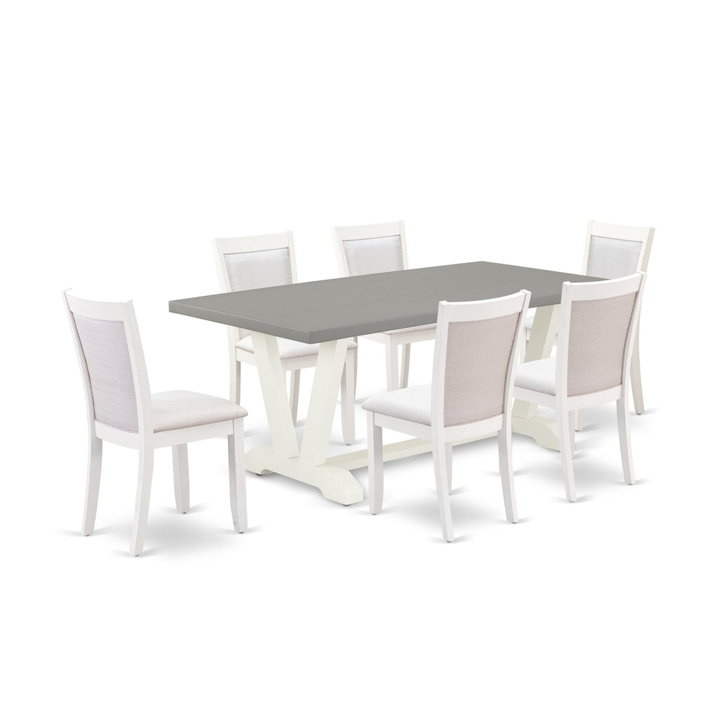 East West Furniture V097MZ001-7 7 Piece Kitchen Table Set Consist of a Rectangle Dining Table with V-Legs and 6 Cream Linen Fabric Parson Dining Room Chairs, 40x72 Inch, Multi-Color