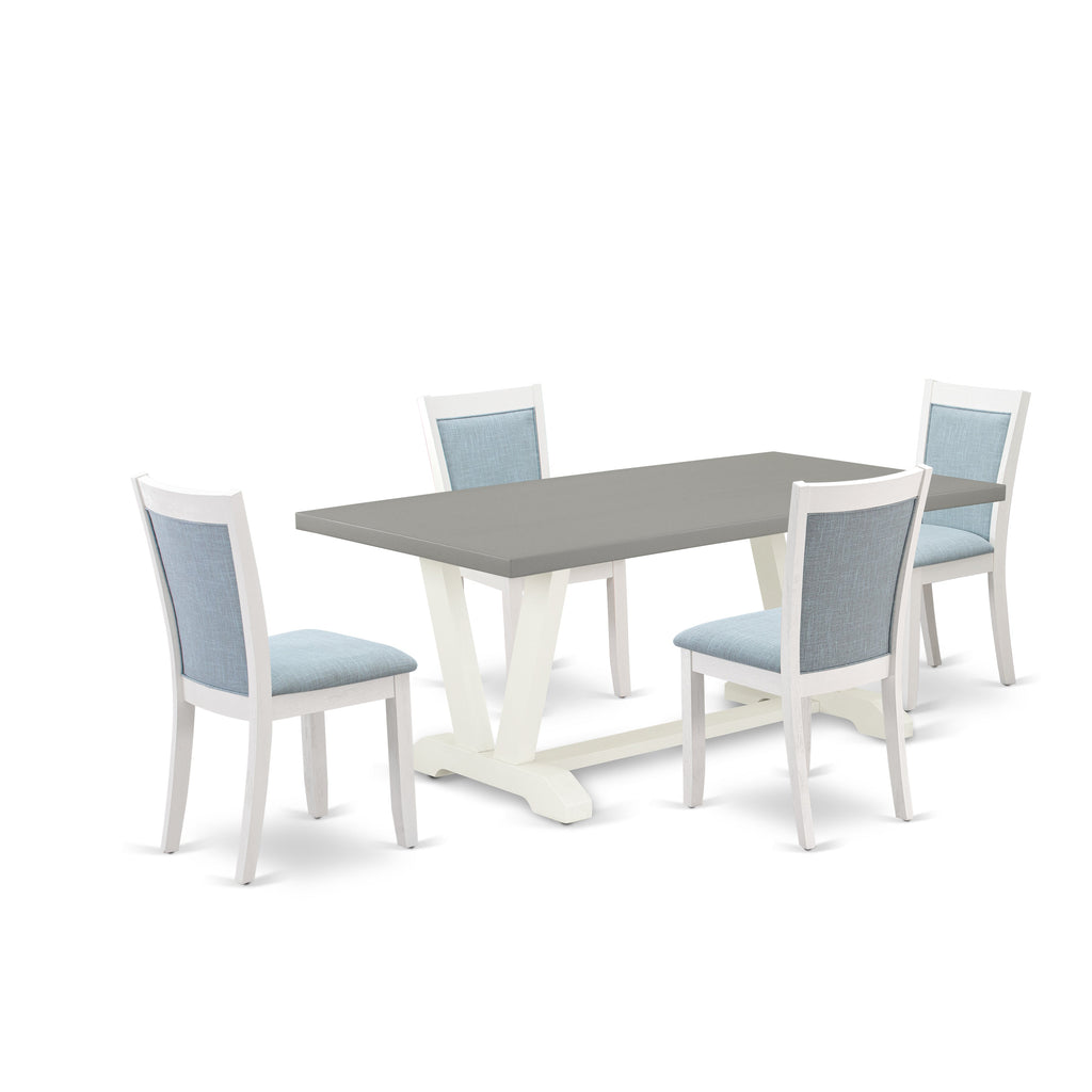 East West Furniture V097MZ015-5 5 Piece Kitchen Table Set for 4 Includes a Rectangle Dining Table with V-Legs and 4 Baby Blue Linen Fabric Parson Dining Chairs, 40x72 Inch, Multi-Color