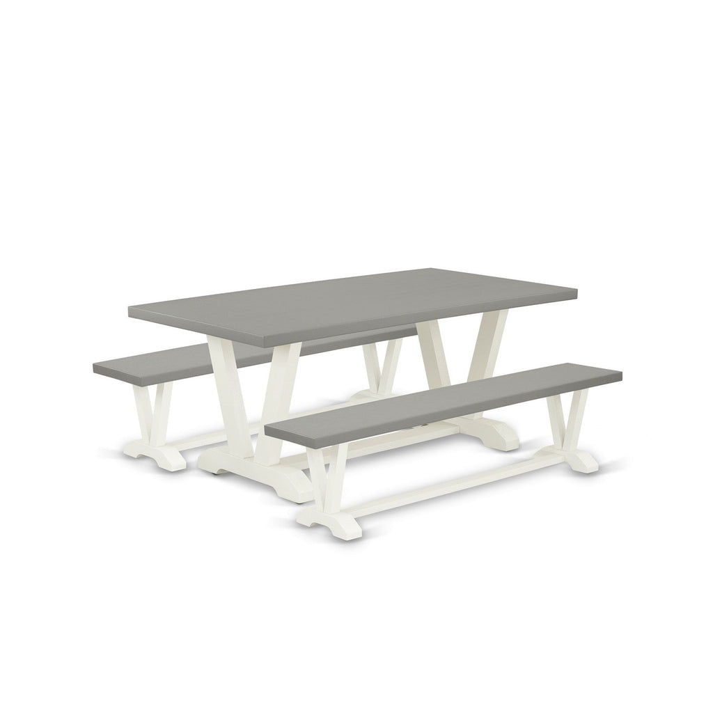 East West Furniture V2-097 3 Piece Kitchen Table Set for Small Spaces Contains a Rectangle Dining Room Table with V-Legs and 2 Dining Bench