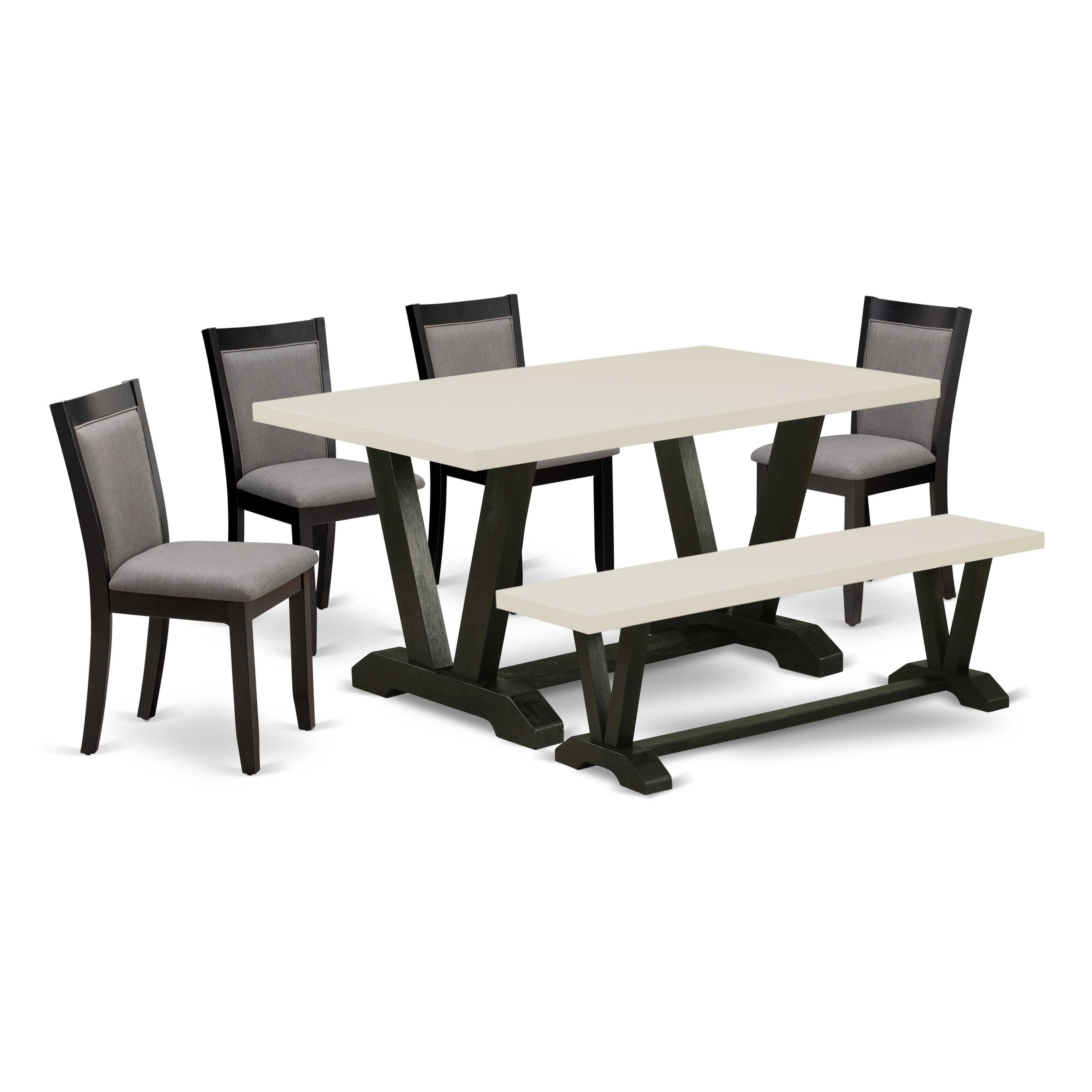 EAST WEST FURNITURE - V626MZ150-6 - 6-Pc Kitchen Dining Set - 4 Parson Chairs, a Dining Bench and 1 Dining Table (Wire Brushed Black Finish)