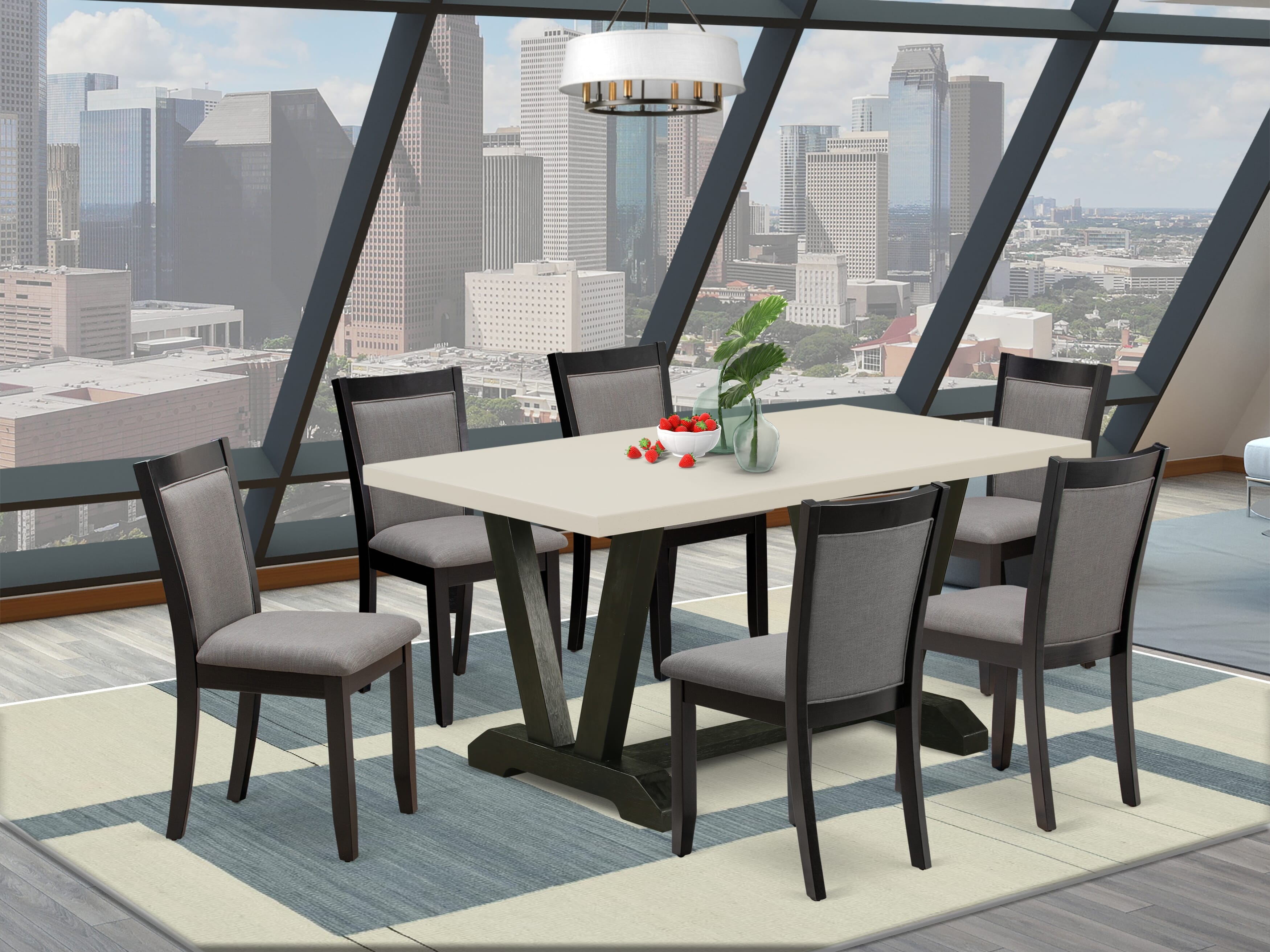 EAST WEST FURNITURE - V626MZ150-7 - 7-Pc Dining Room Table Set - 6 Dining Chairs and 1 Modern Dining Table (Wire Brushed Black Finish)