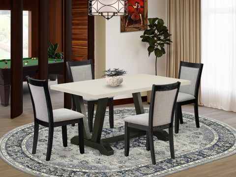 East West Furniture V626MZ606-5 5 Piece Dining Room Furniture Set Includes a Rectangle Dining Table with V-Legs and 4 Shitake Linen Fabric Parsons Chairs, 36x60 Inch, Multi-Color