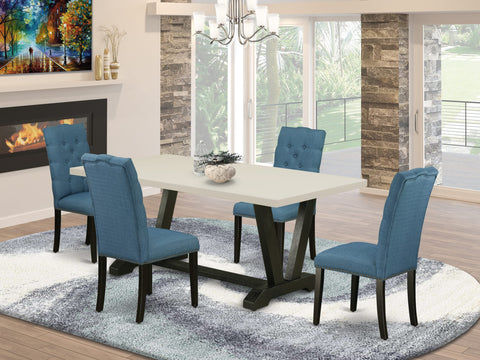 East West Furniture V627EL121-5 5 Piece Kitchen Table Set for 4 Includes a Rectangle Dining Room Table with V-Legs and 4 Blue Linen Fabric Upholstered Chairs, 40x72 Inch, Multi-Color