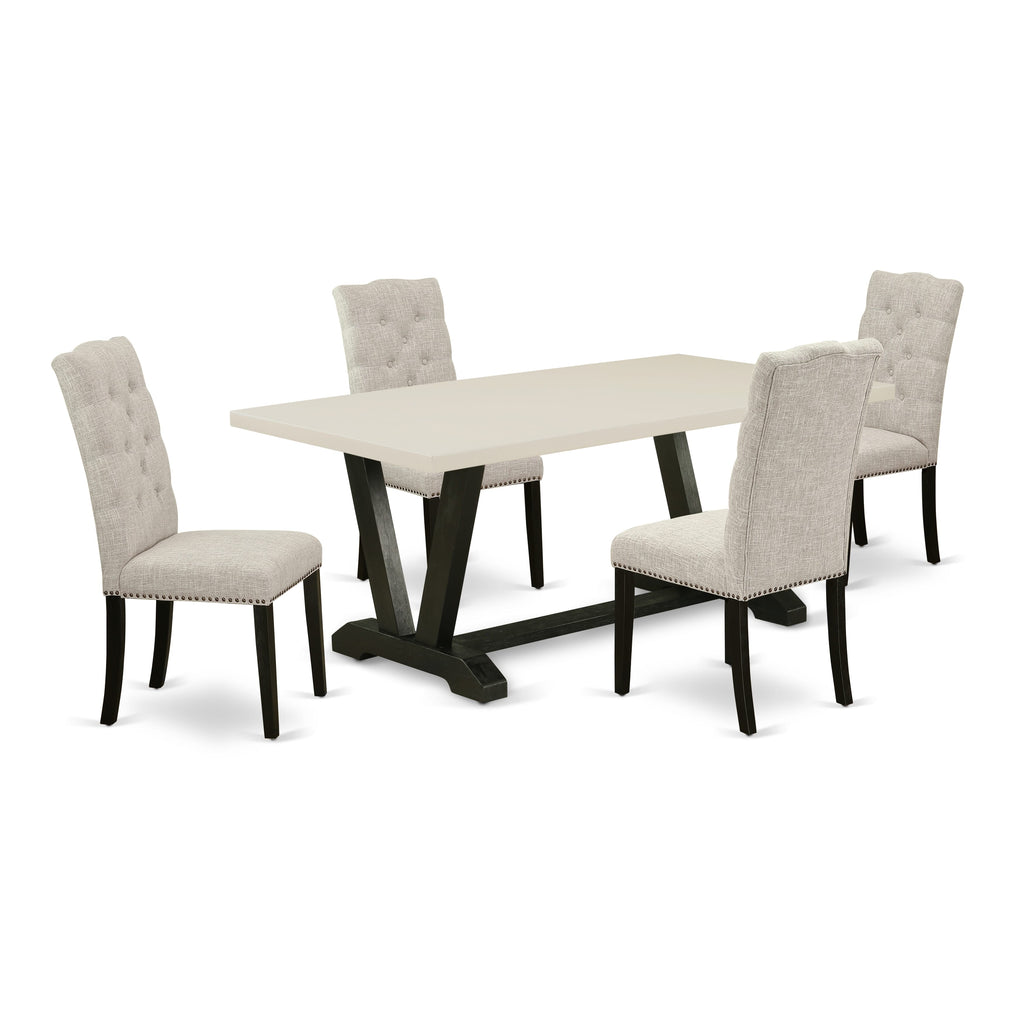 East West Furniture V627EL635-5 5 Piece Dining Table Set for 4 Includes a Rectangle Kitchen Table with V-Legs and 4 Doeskin Linen Fabric Parson Dining Chairs, 40x72 Inch, Multi-Color