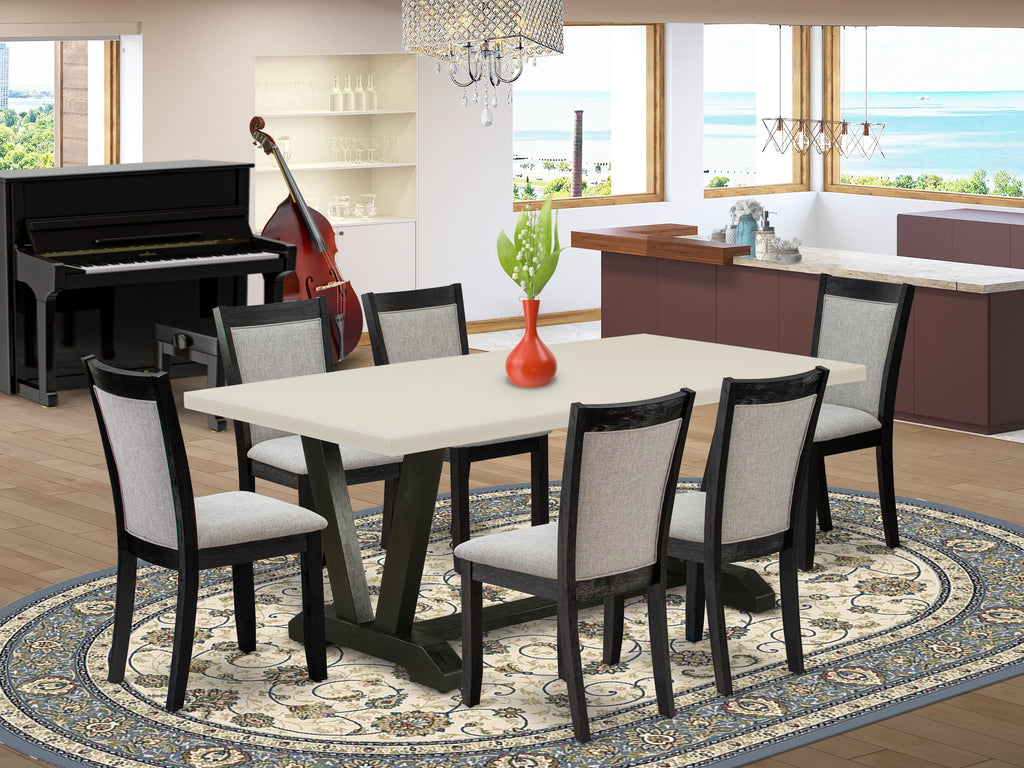 East West Furniture V627MZ606-7 7 Piece Modern Dining Table Set Consist of a Rectangle Wooden Table with V-Legs and 6 Shitake Linen Fabric Parsons Dining Chairs, 40x72 Inch, Multi-Color