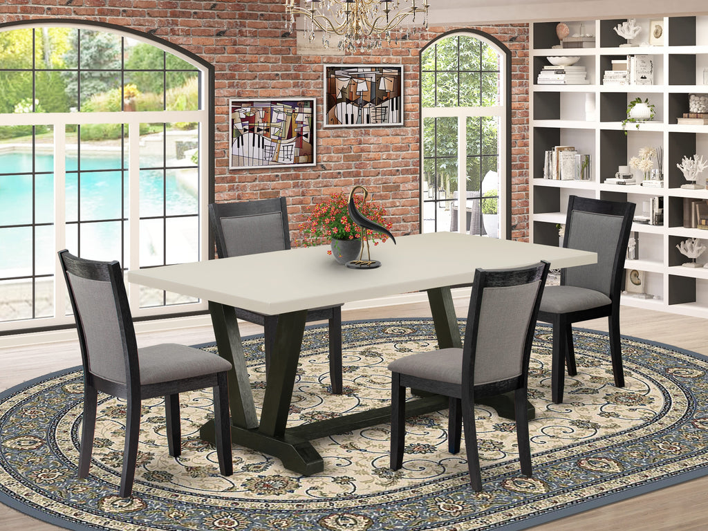 East West Furniture V627MZ650-5 5 Piece Dining Room Table Set Includes a Rectangle Kitchen Table with V-Legs and 4 Dark Gotham Grey Linen Fabric Parsons Chairs, 40x72 Inch, Multi-Color