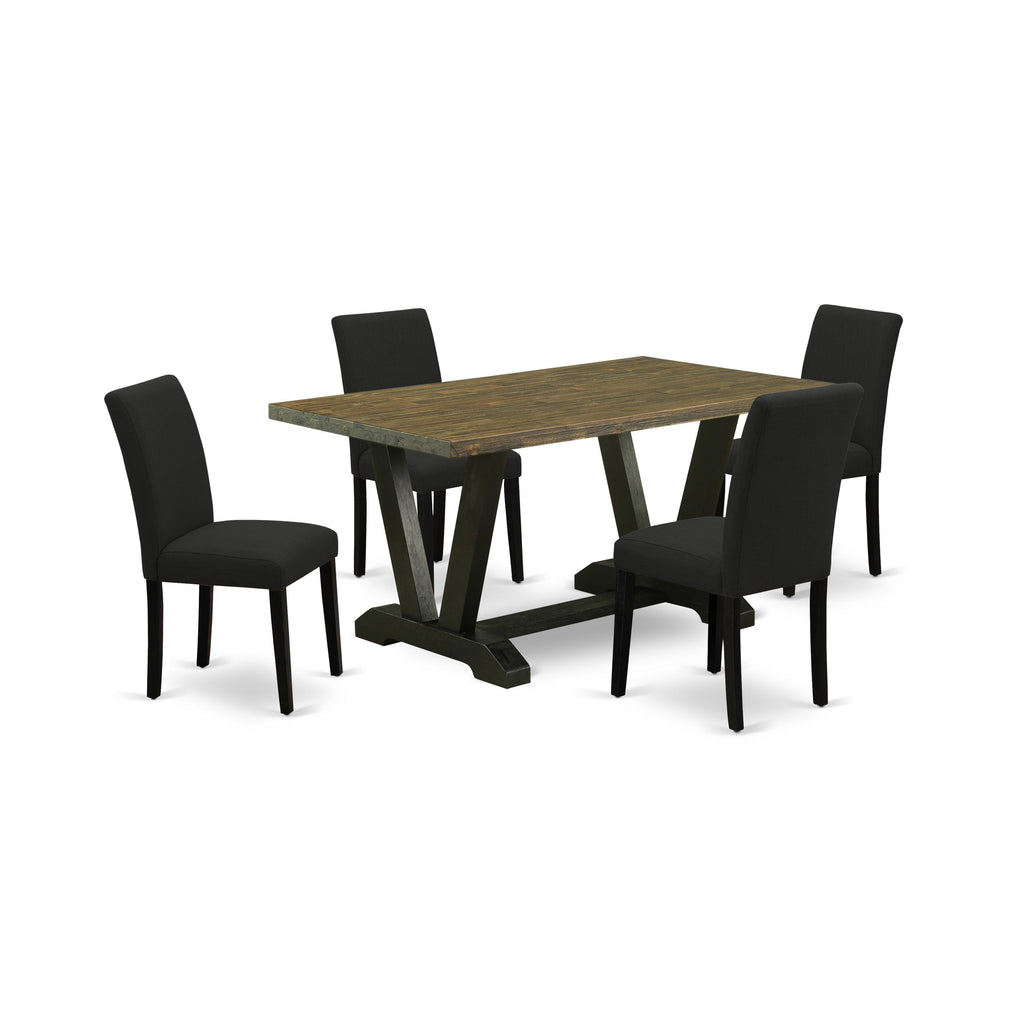 East West Furniture V676AB624-5 5 Piece Modern Dining Table Set Includes a Rectangle Wooden Table with V-Legs and 4 Black Color Linen Fabric Upholstered Chairs, 36x60 Inch, Multi-Color