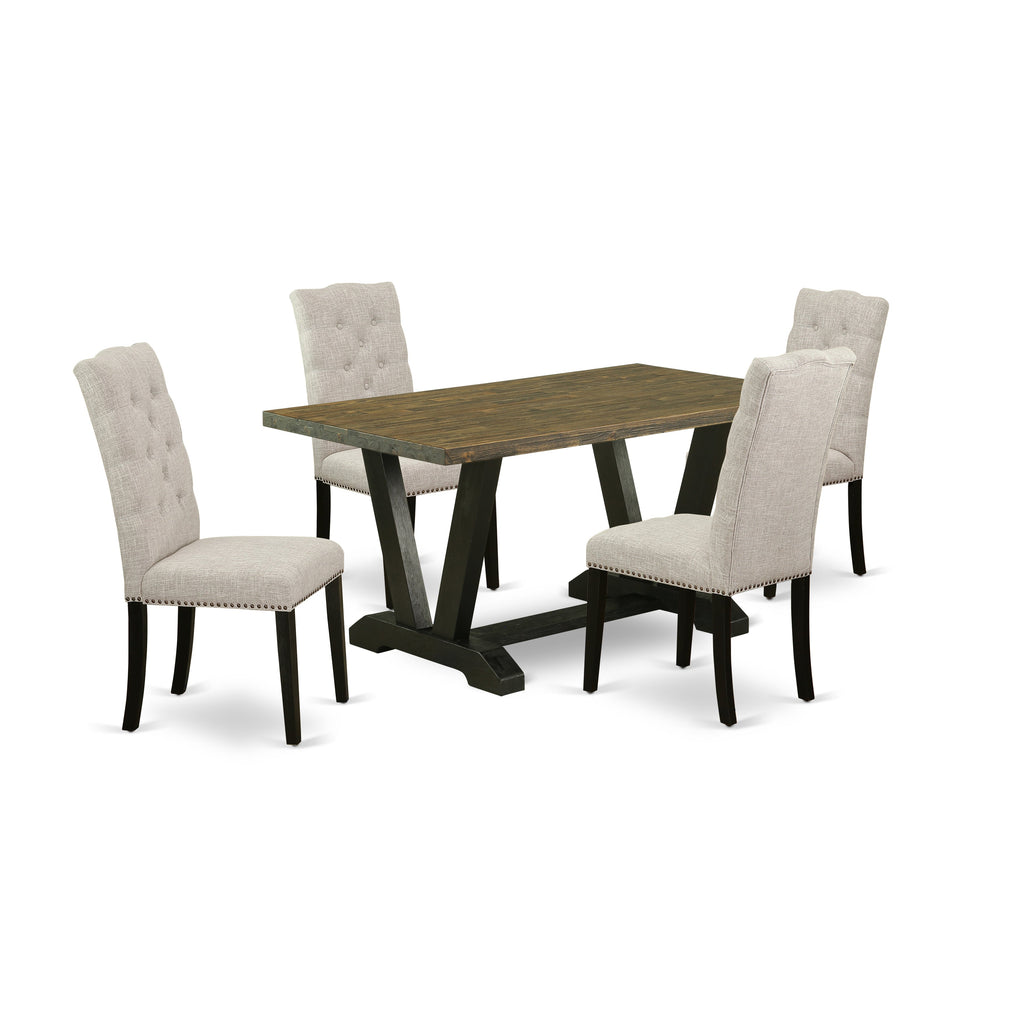 East West Furniture V676EL635-5 5 Piece Dining Set Includes a Rectangle Dining Room Table with V-Legs and 4 Doeskin Linen Fabric Upholstered Parson Chairs, 36x60 Inch, Multi-Color