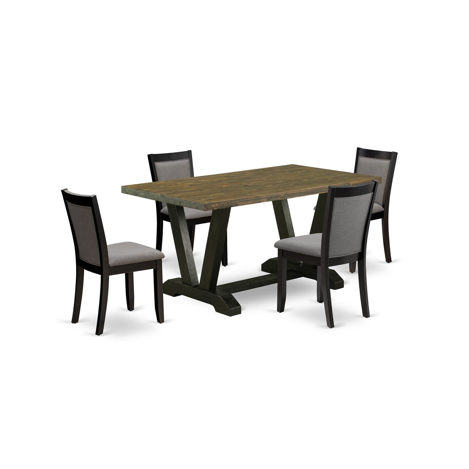 EAST WEST FURNITURE - V676MZ150-5 - 5-Pc Dining Room Table Set - 4 Dining Chairs and 1 Dining Room Table (Wire Brushed Black Finish)