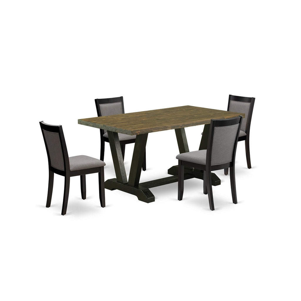V676MZ150-5 Juego de cocina de 5 piezas: mesa rectangular de 36 x 60 y 4 sillas Parson, color negro cepillado y jacobino envejecido.