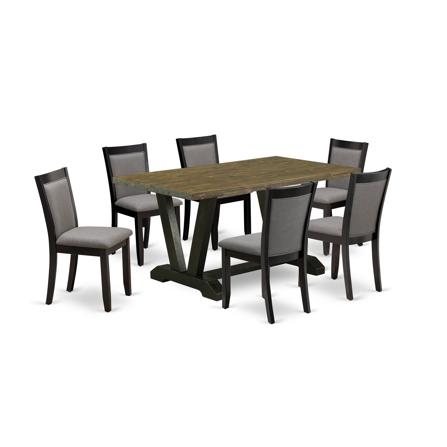 EAST WEST FURNITURE - V676MZ150-7 - 7-Pc Dinette Set - 6 Dining Chairs and 1 Kitchen Dining Table (Wire Brushed Black Finish)