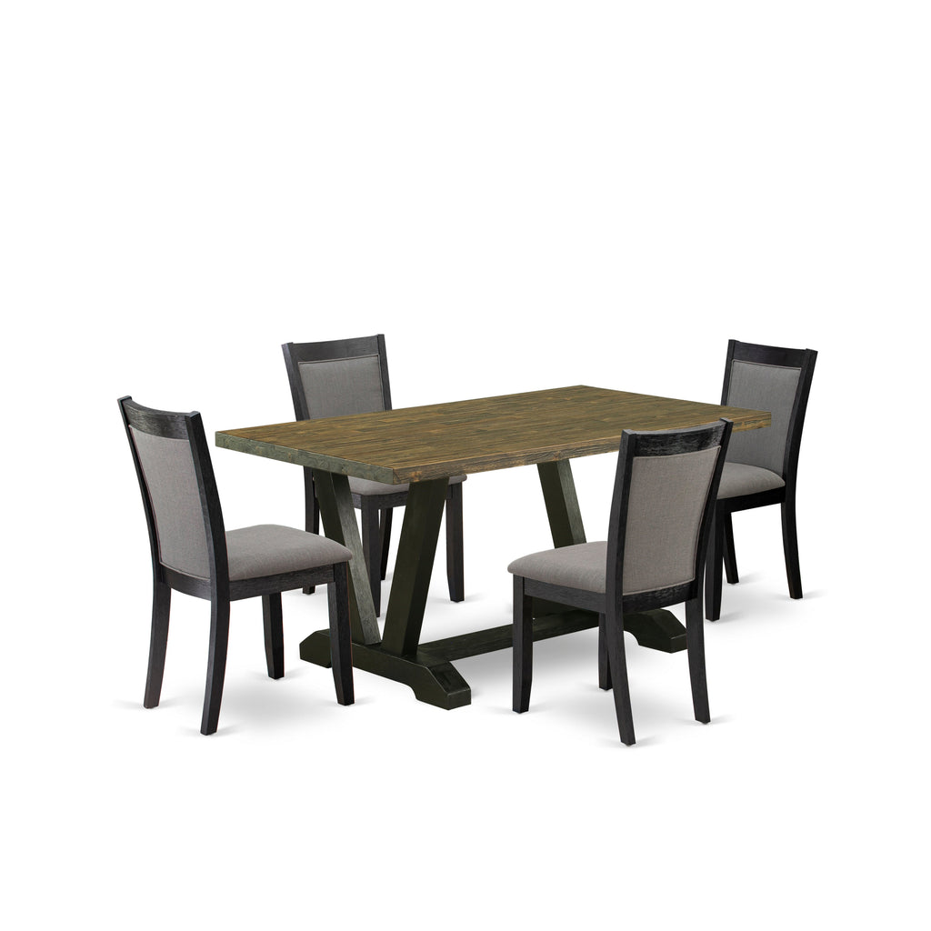East West Furniture V676MZ650-5 5 Piece Dining Room Set Includes a Rectangle Dining Table with V-Legs and 4 Dark Gotham Grey Linen Fabric Upholstered Chairs, 36x60 Inch, Multi-Color
