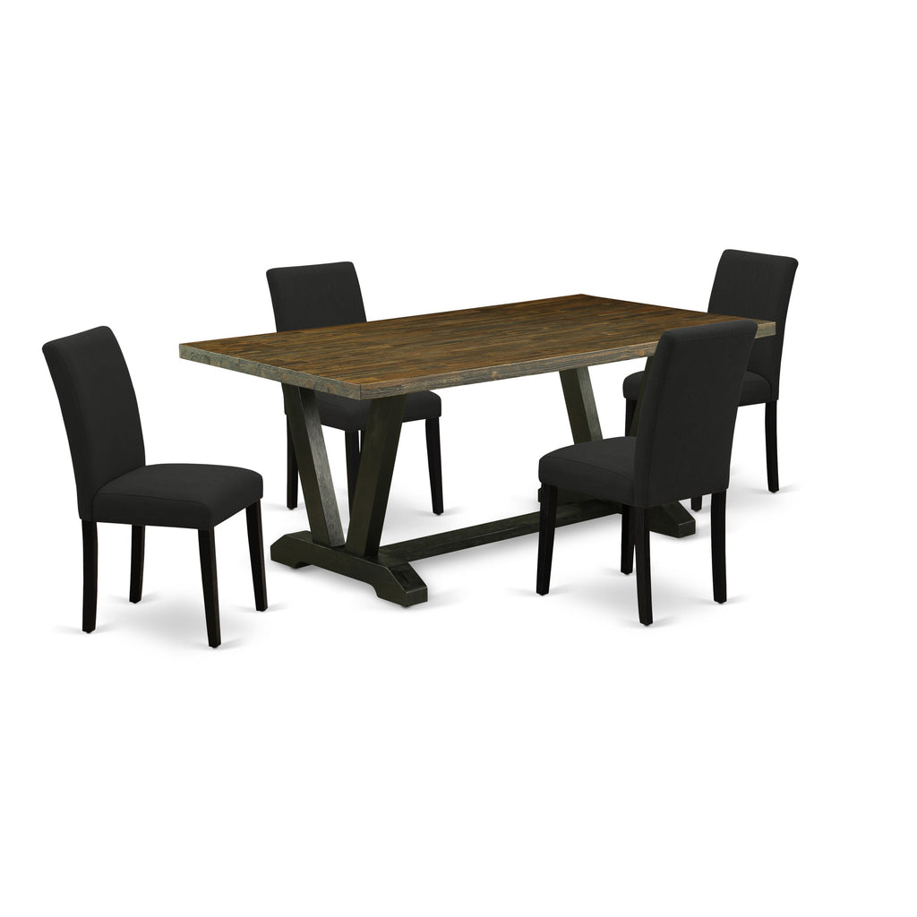 East West Furniture V677AB624-5 5 Piece Dinette Set Includes a Rectangle Dining Room Table with V-Legs and 4 Black Color Linen Fabric Parsons Dining Chairs, 40x72 Inch, Multi-Color