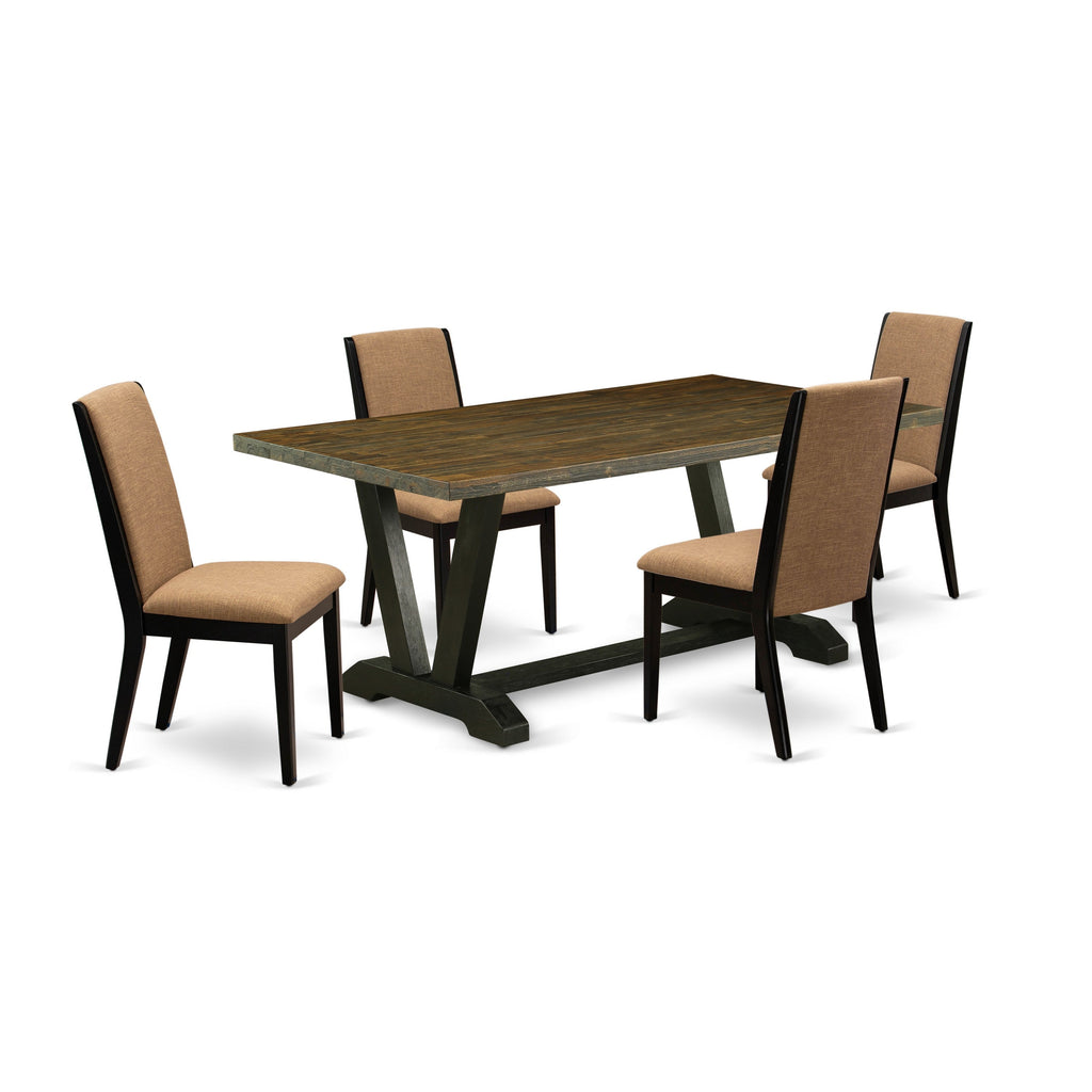 East West Furniture V677LA147-5 5 Piece Kitchen Table Set for 4 Includes a Rectangle Dining Room Table with V-Legs and 4 Light Sable Linen Fabric Parsons Chairs