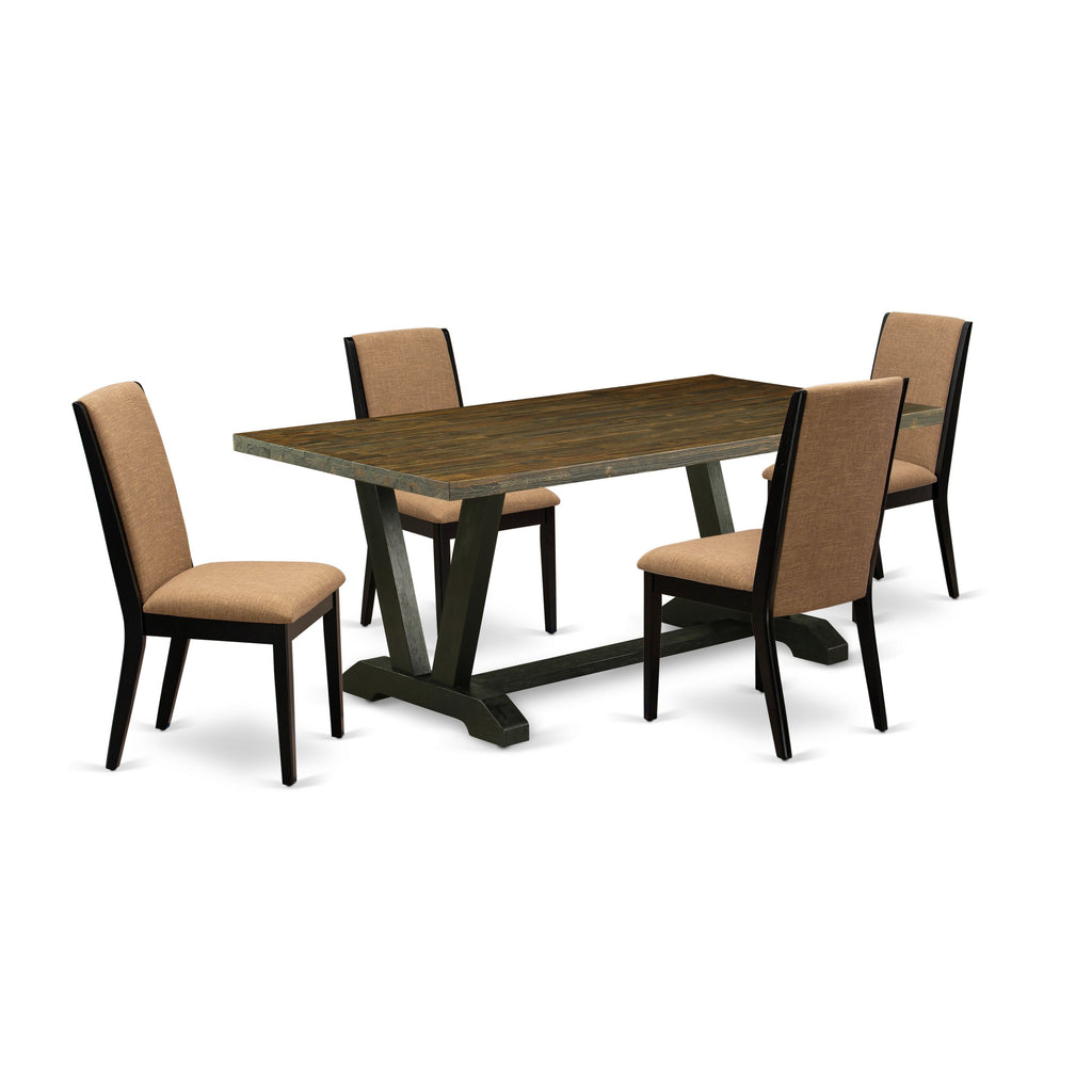 East West Furniture V677LA147-5 5 Piece Kitchen Table Set for 4 Includes a Rectangle Dining Room Table with V-Legs and 4 Light Sable Linen Fabric Parsons Chairs, 40x72 Inch, Multi-Color