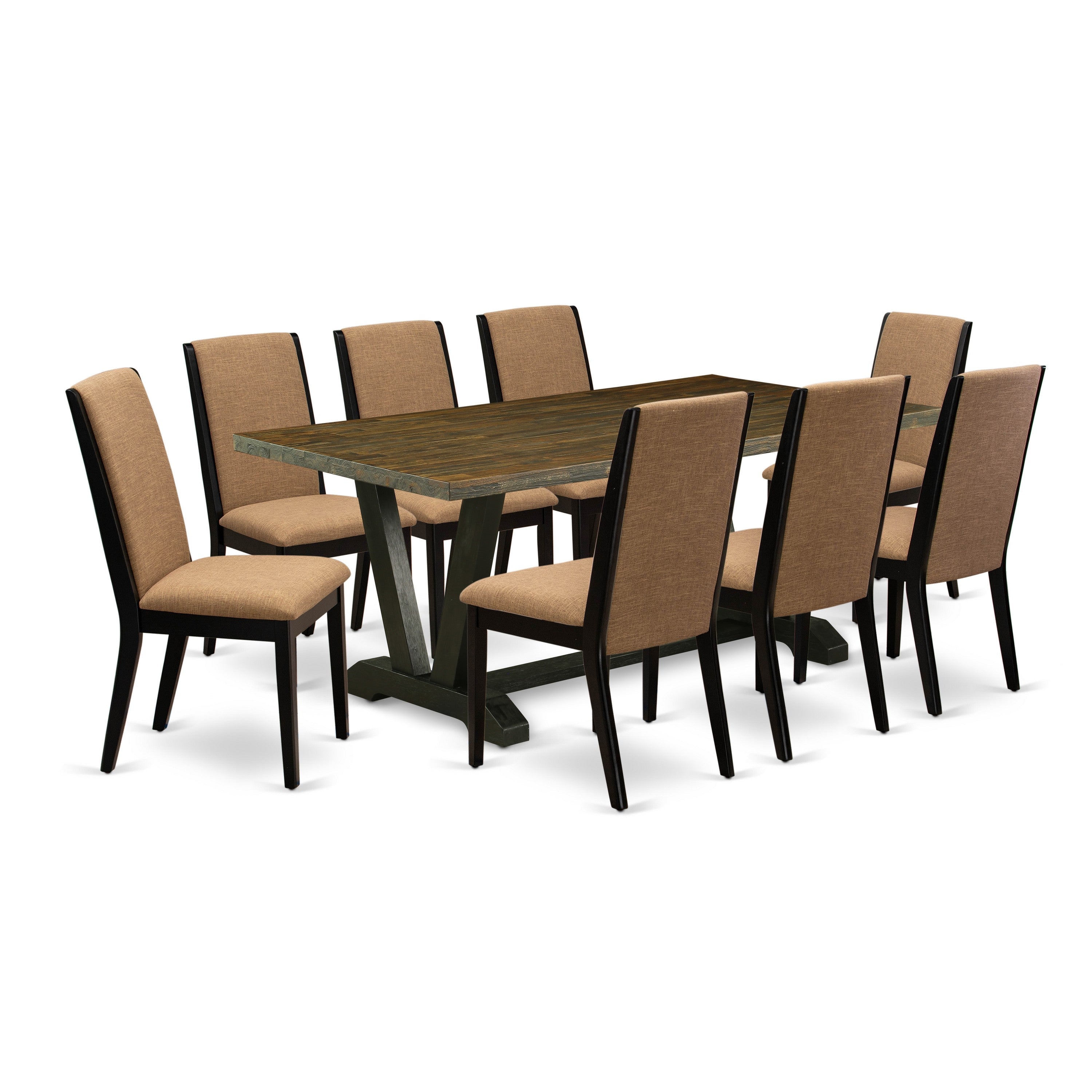 East West Furniture V677LA147-9 9-Piece Dinette Set with Kitchen Table - 8 Linen Fabric Dining Chairs (Wire Brushed Black Finish)