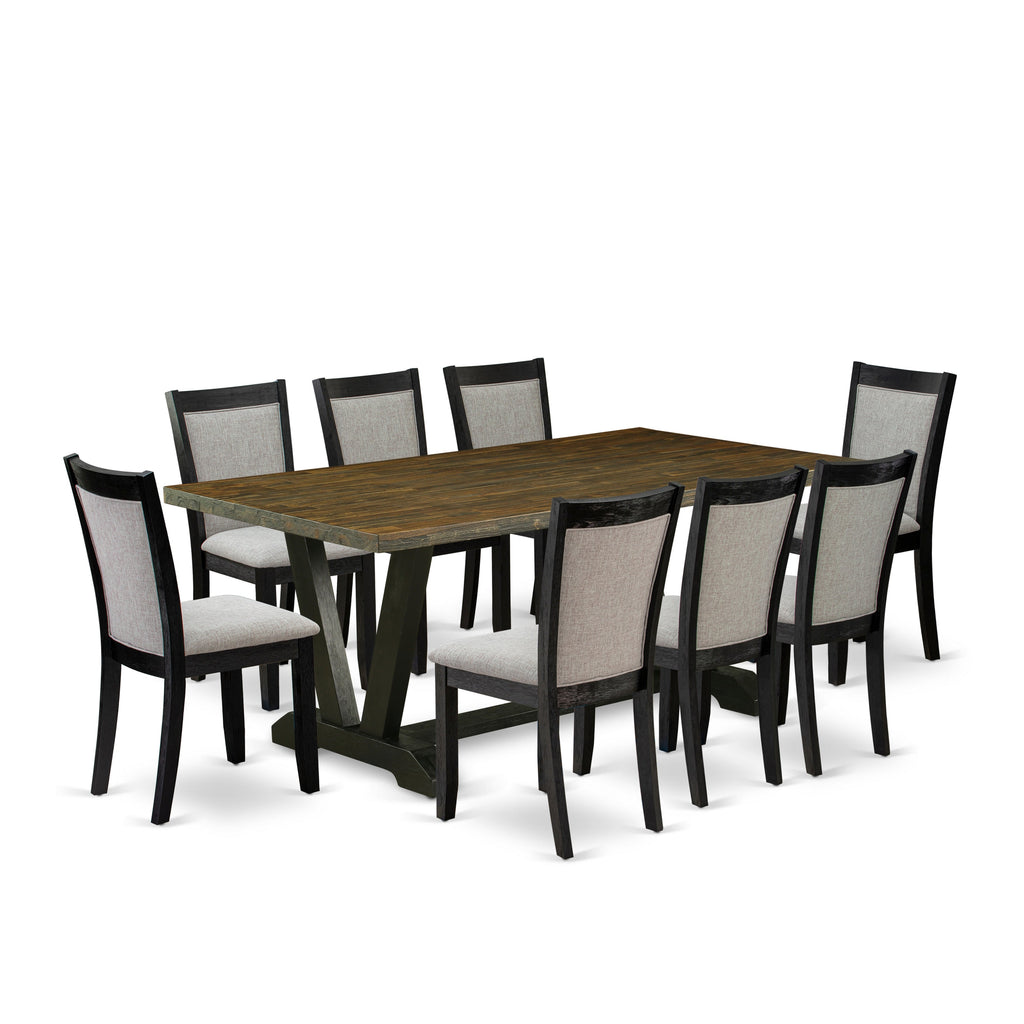 East West Furniture V677MZ606-9 9 Piece Modern Dining Table Set Includes a Rectangle Wooden Table with V-Legs and 8 Shitake Linen Fabric Parsons Dining Chairs, 40x72 Inch, Multi-Color