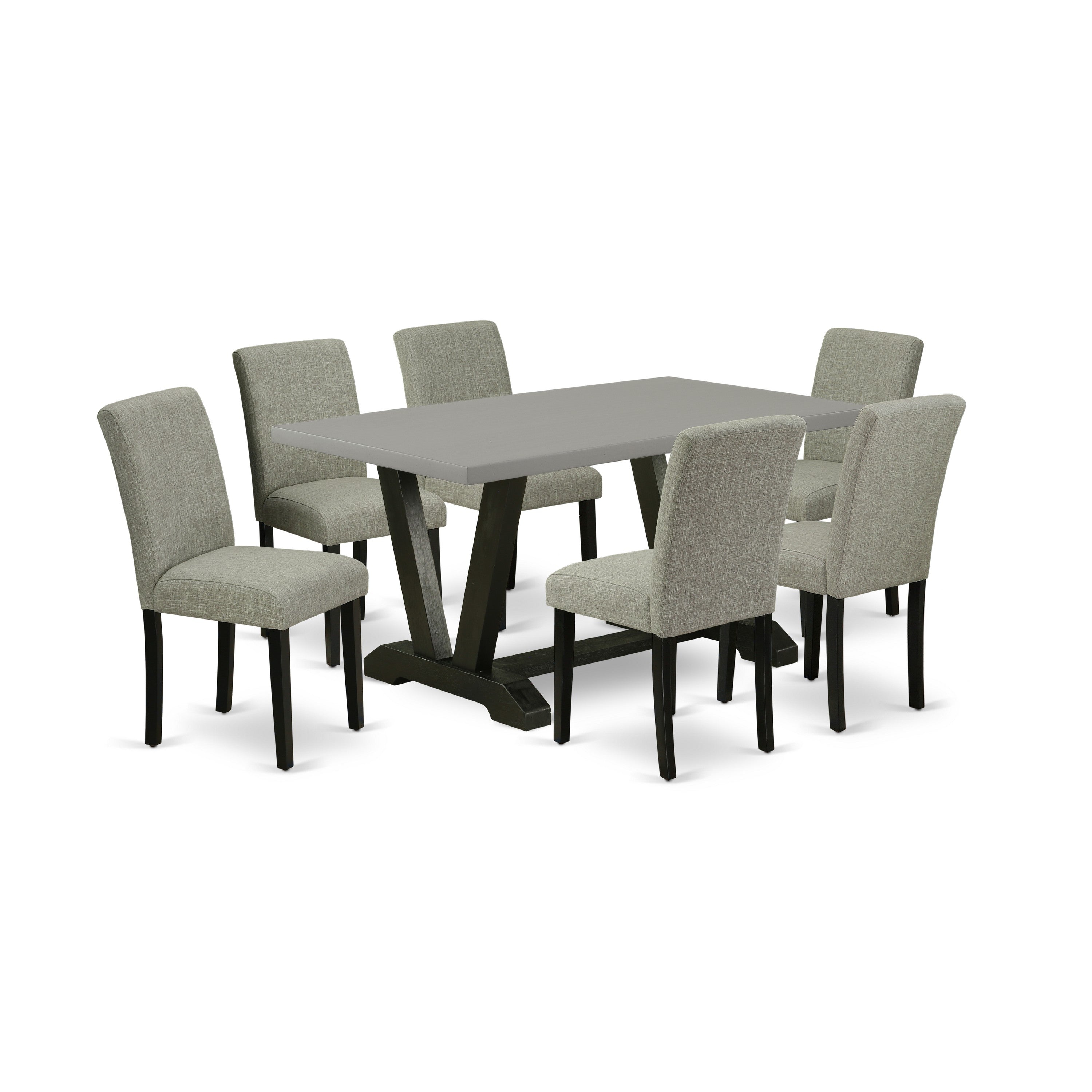 EAST WEST FURNITURE - V696AB106-7 - 7-Pc Modern Dining Table Set - 6 Dining Padded Chairs and 1 Dining Table (Wire Brushed Black Finish)